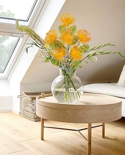 Miniatura 5 de Hollyone Flores Artificiales de Crisantemos de 33 pulgadas, Color Naranja-Amarillo, Flores de Crisantemo, 2 Piezas, Arreglo de Flores Falsas de