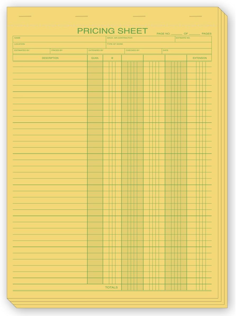 CheckSimple Contractor/Architect Job Pricing Sheets for Work Estimates Pads of 50