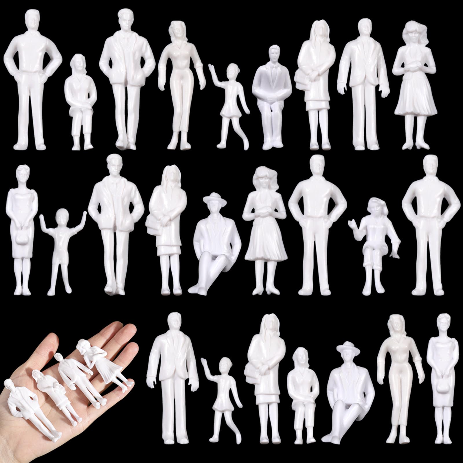 Namalu 30 Pcs 1:25 Scale 2.95 Inch White Unpainted Mini People Figures Miniature People for Model Trains Architectural Standing and Sitting Mini Diorama Figures for Architectural Project Scenes โ image 1
