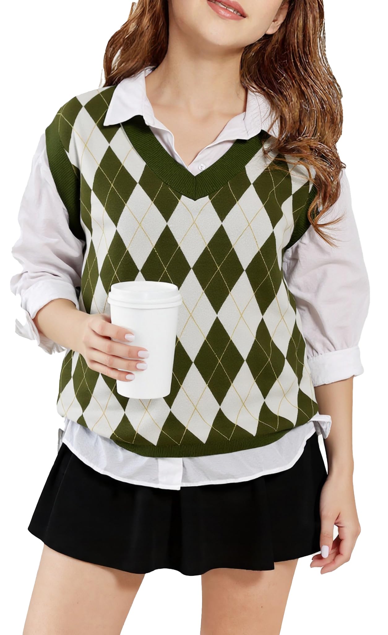 SELINK Boys Girls V Neck Argyle Knit School Uniform Sweater Vest