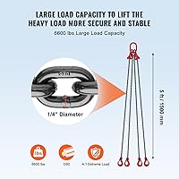 Vista 3 de VEVOR Eslinga de cadena, cadenas de elevación de 1/4 pulgada x 5 pies con ganchos, polipasto de cadena de motor G80, eslinga de elevación de 6600