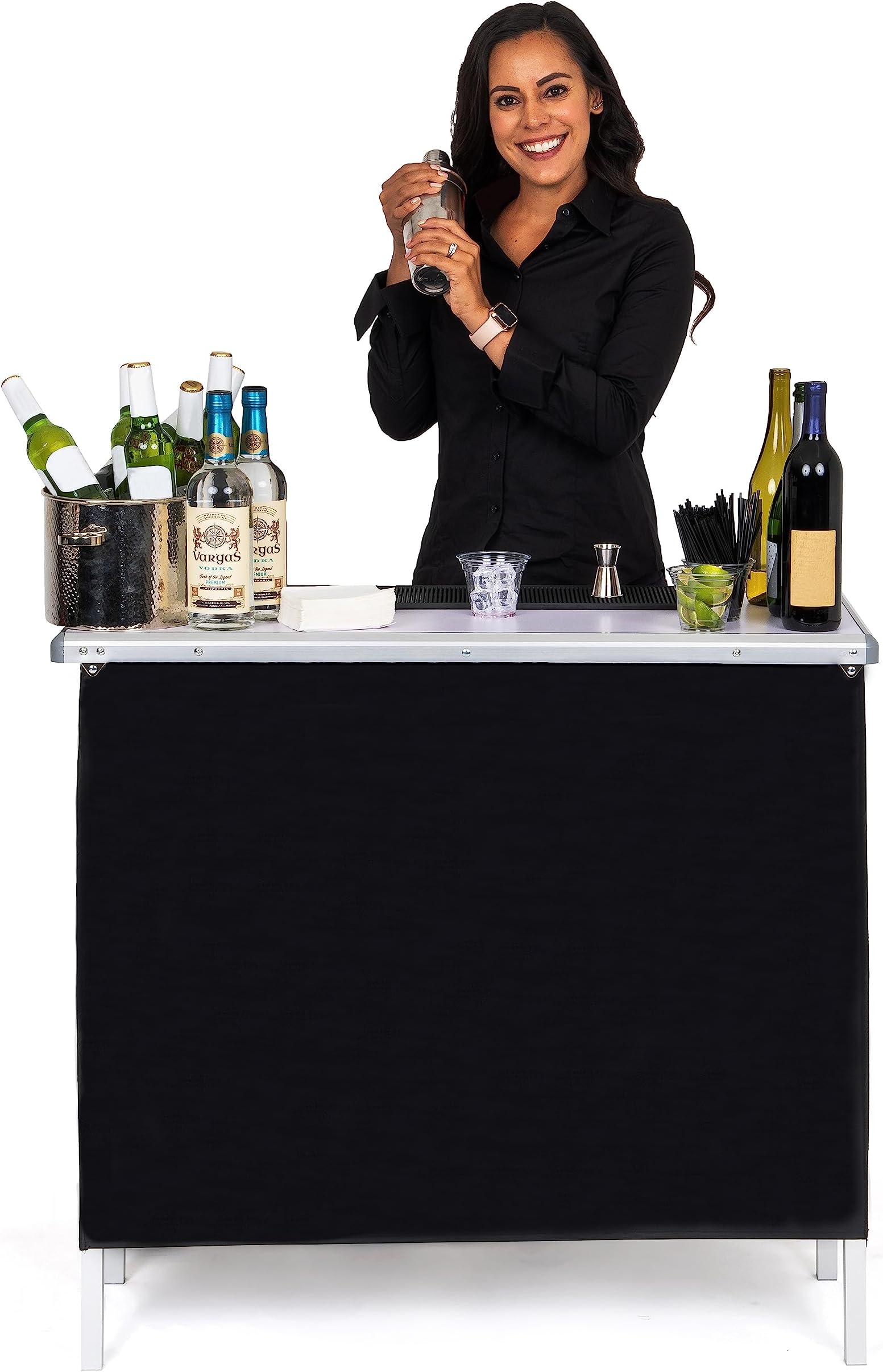 GoPong GoBar Portable Bar Table for Events - Pop Up Mobile Bartending Station with Travel Carrying Case - Black