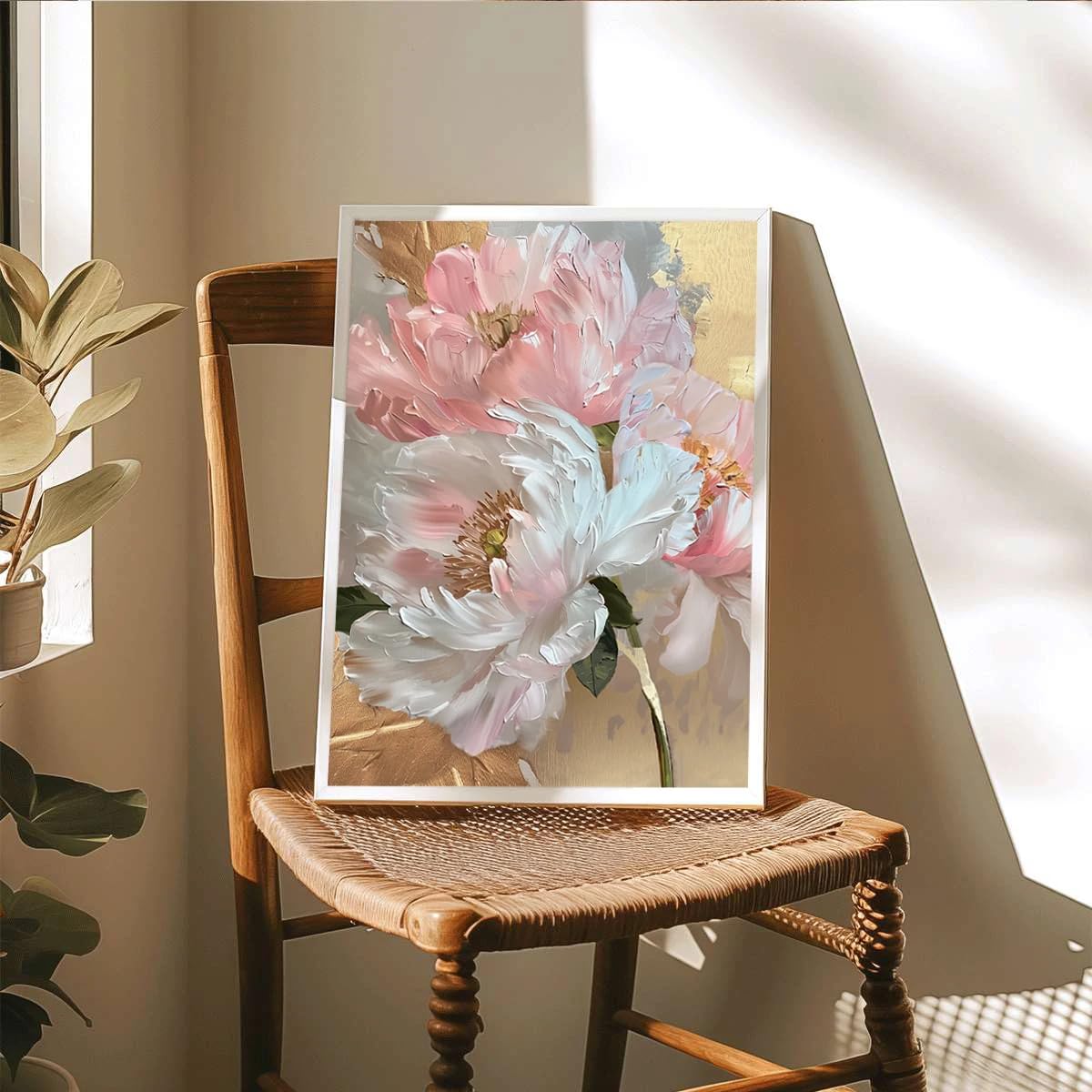 GKUVBF Quadro moderno astratto con motivo floreale in foglia d'oro, stampa su tela, ideale per soggiorno e camera da letto (30x40 cm/cornice interna)