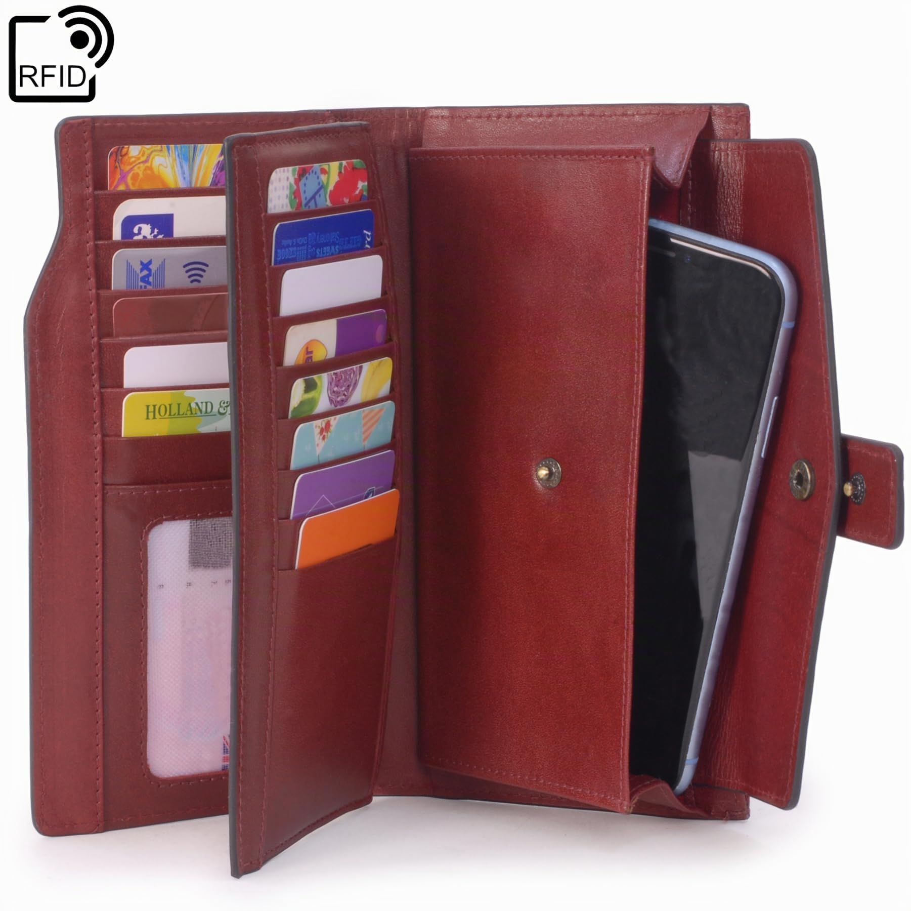 Catwalk Collection Handbags - Cartera Grande de Mujer - Monedero de Piel - Billetera para Móvil y 20 Tarjetas - RFID - Caja Regalo - Stella - Rojo