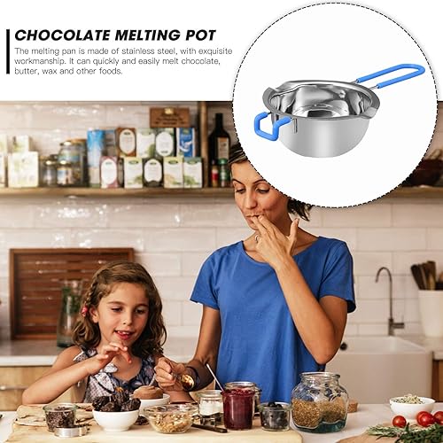 Miniatura 7 de Hemoton Olla de doble caldera de acero inoxidable con inserto universal de acero con mango de silicona para derretir chocolate, mantequilla, queso,
