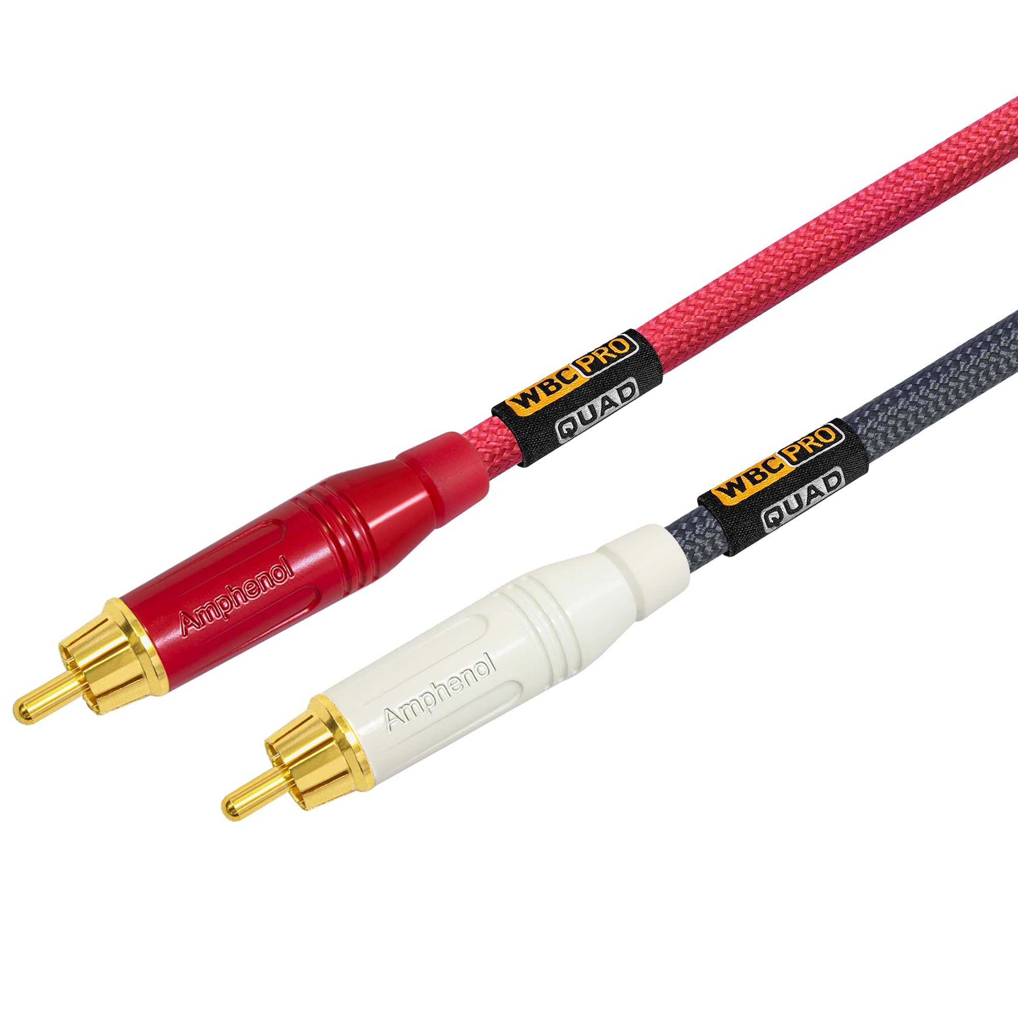WBC-PRO-QUAD - Par de cables RCA de 5 metros, ultra silenciosos, ultraflexibles, audiófilos Star-Quad y cable de interconexión de audio de grado profesional con conectores RCA dorados Amphenol ACPR