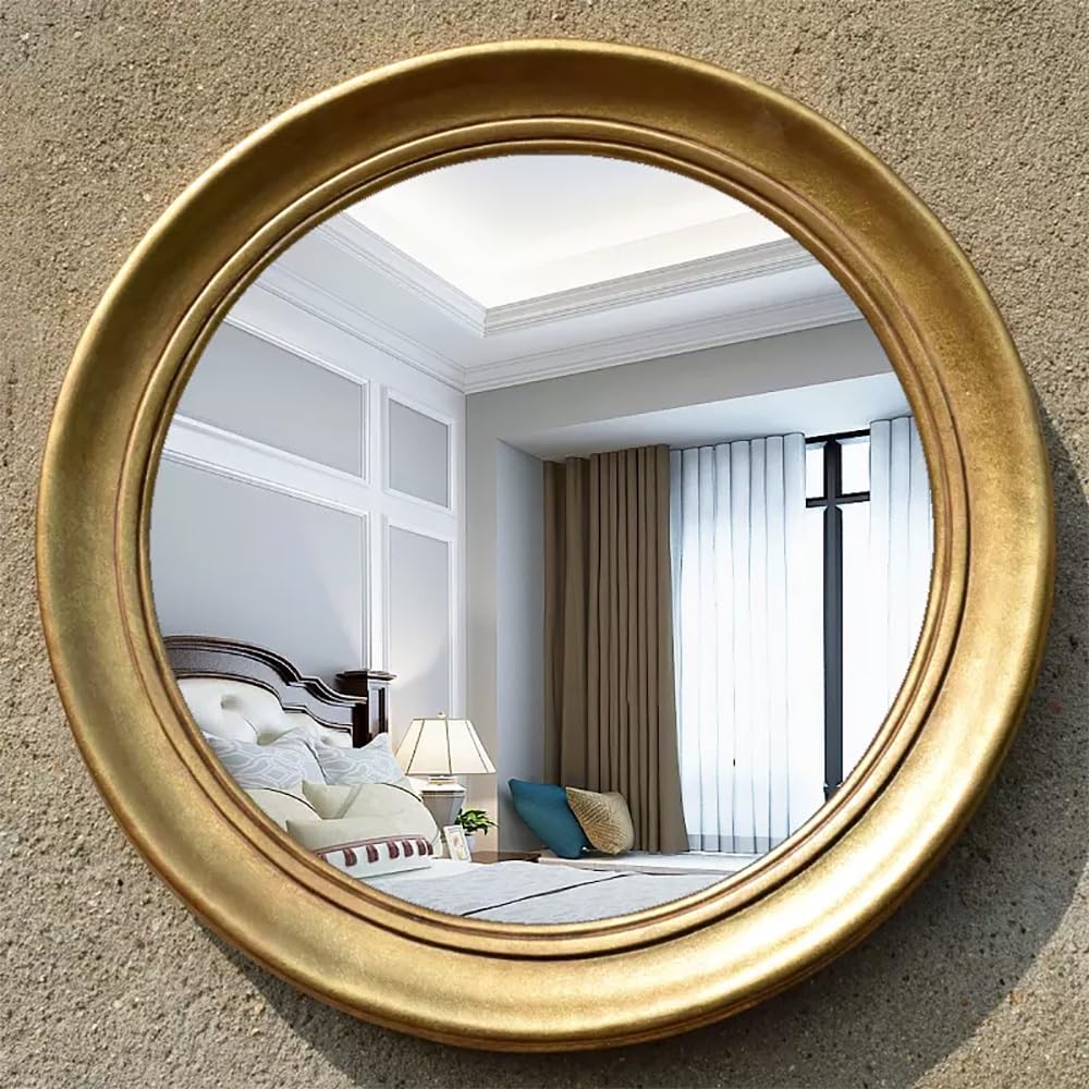 SXFSDOU Circle Mirror Resin Frame, 24" Round Wall Mirror, Large Vanity Bathroom for Entryway, Bedroom, Living Room, Washroom, Baroque Style(Gold,24in/60cm)