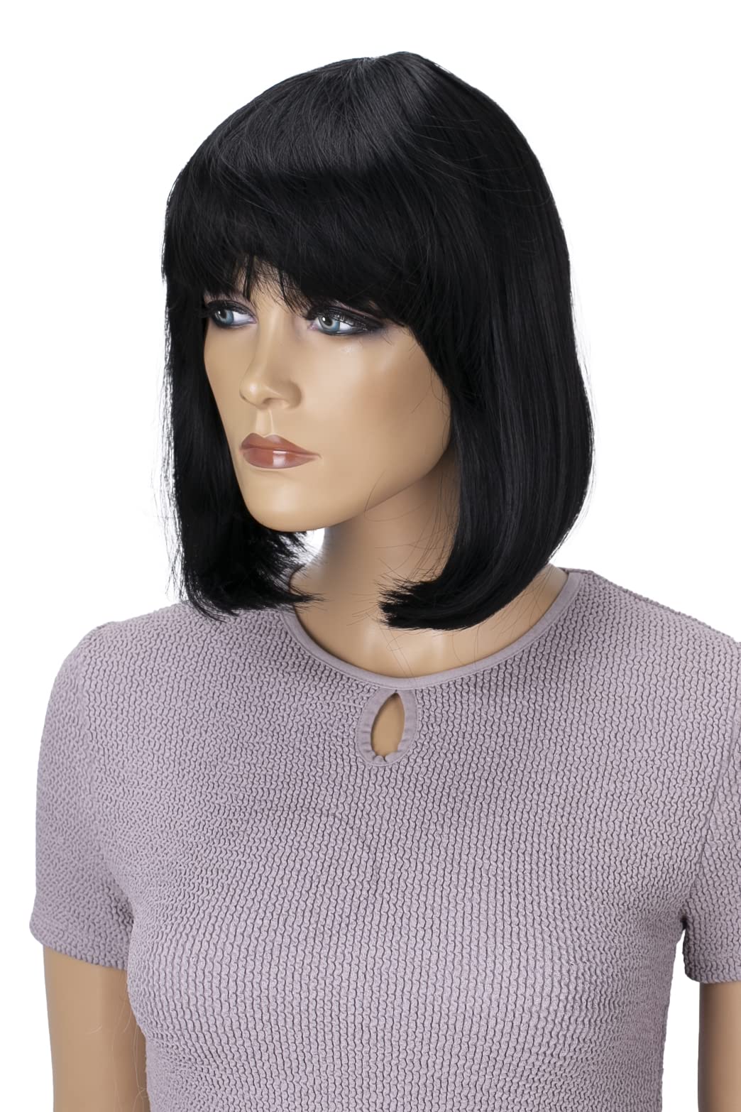 CAISHA Parrucca Bob Capelli Corti Cosplay Spettacolo Teatrale Fibra Sintetica Resistente Al Calore Liscio Nero WB2