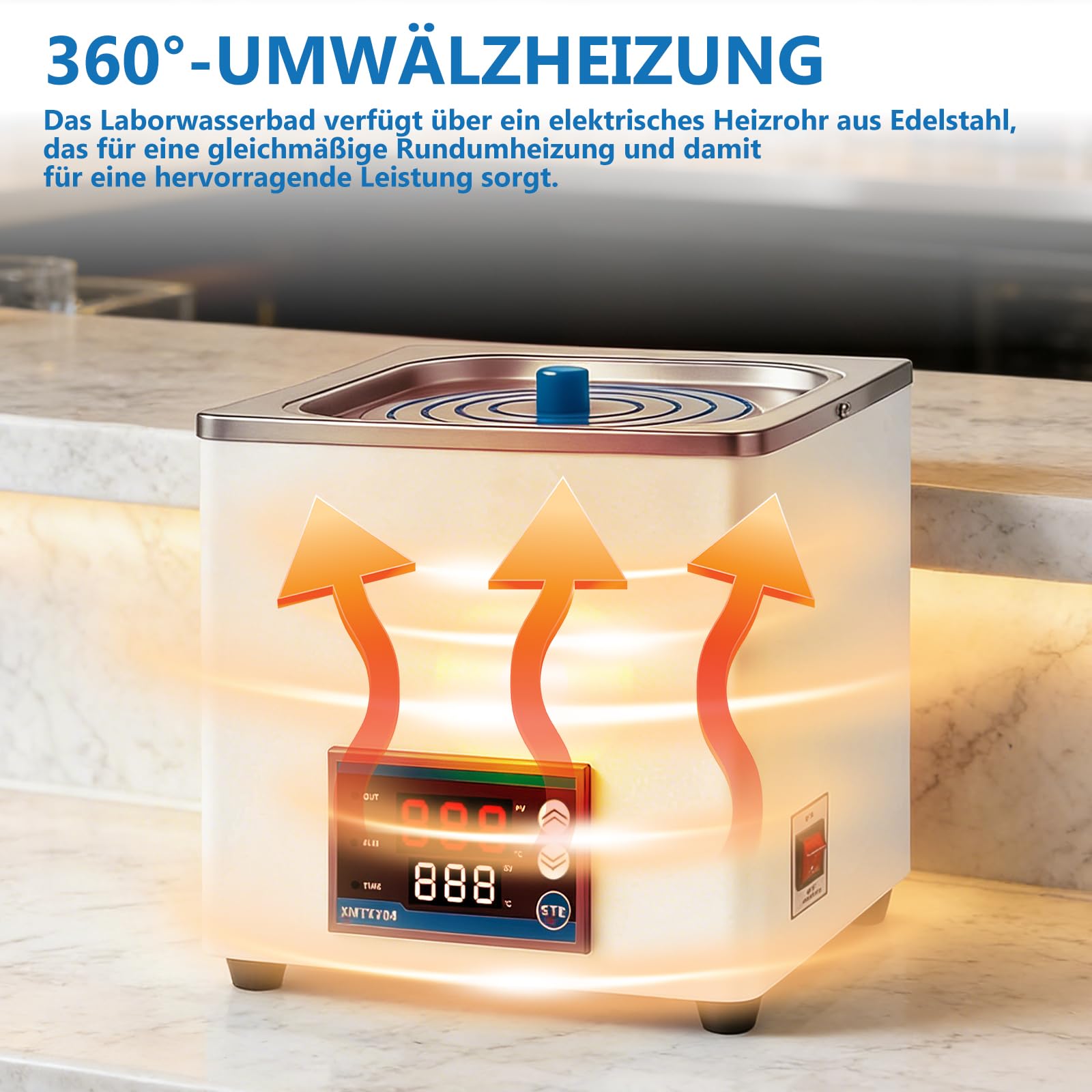 Digitales Labor Wasserbad 300W, 3L Laborwasserbad Thermostatisches Wasserbad Topf mit Timerfunktion, Digitale Wasserbadheizung mit Edelstahl-Innenbehälter für Labor und Forschung