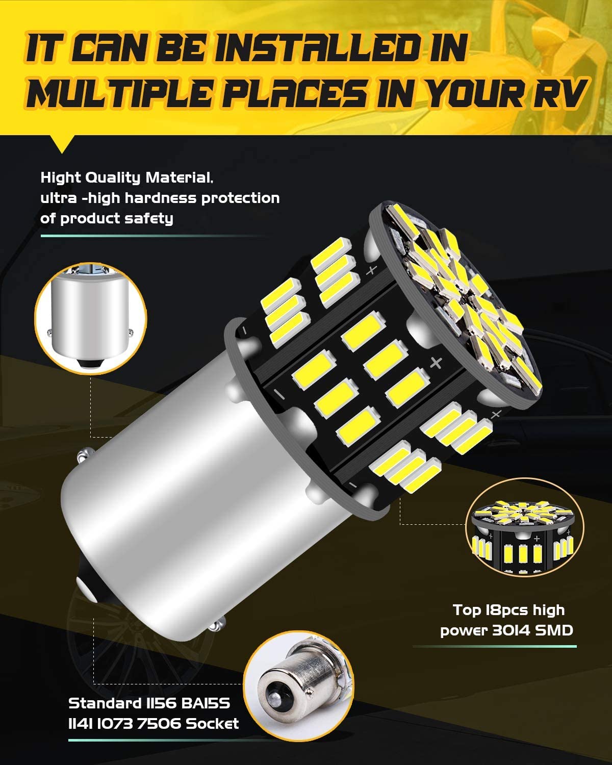 Defvnsy 1156 BA15S P21W LED lampadine, Super Luminosa Bianco 6500K 12V Contatto Singolo Lampadina 54-SMD per RV Auto Interna, Luce di Retromarcia, DRL Luci, Barca, Luci Posteriori (10 Pezzi)