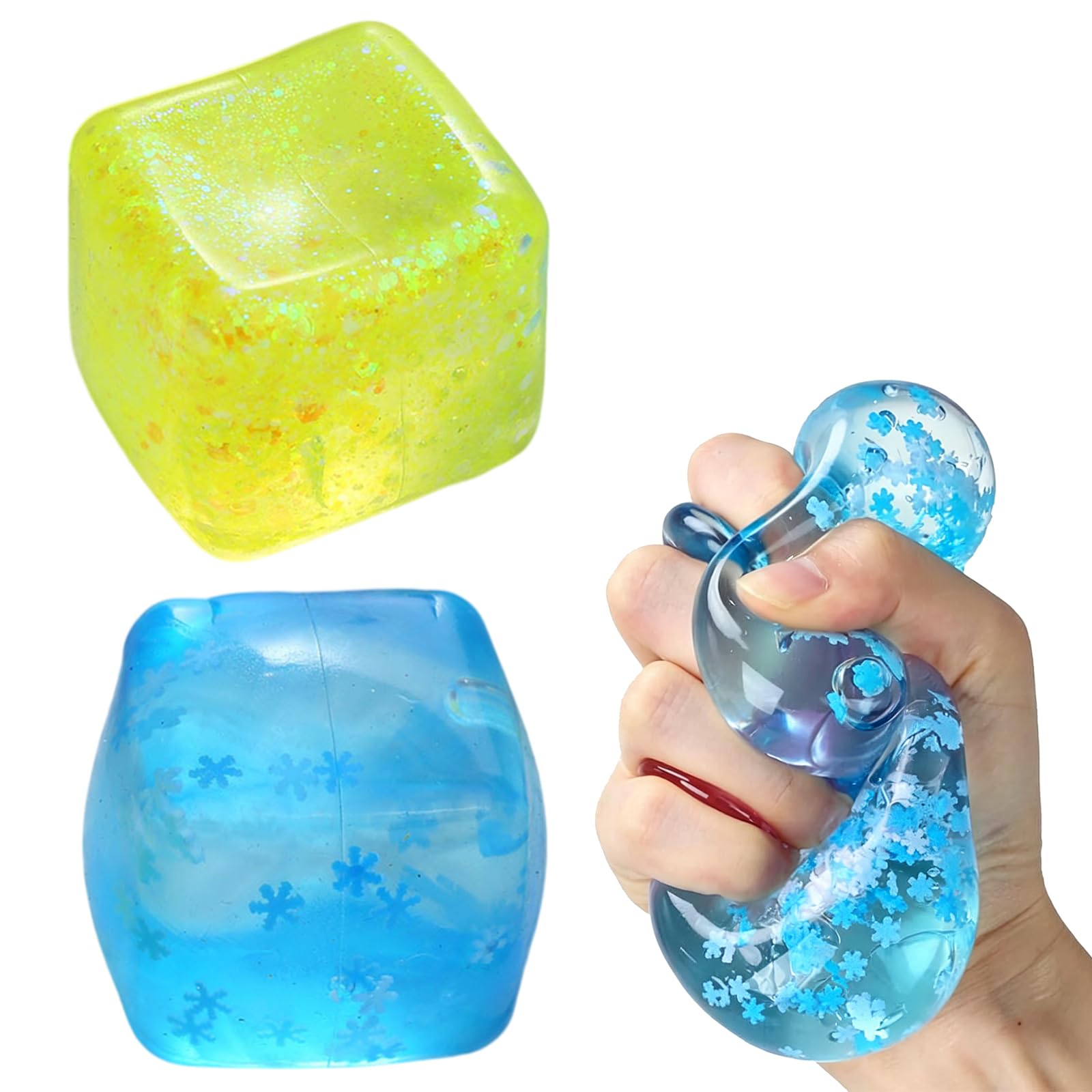 2Pcs Ice Cube Squishy Ice Cube Stress Ball Sensory Fidget Stress Cube Fidget Stress Ball for Kids Adults, Stress Relief Hand Toys, Party Favors Classroom Prizes — image 1