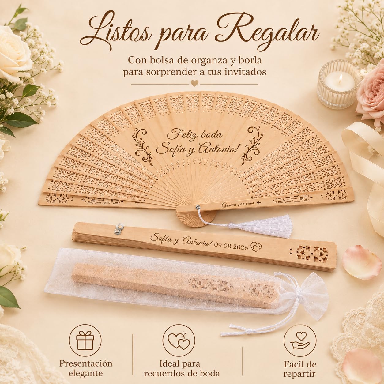 100pcs Abanicos Boda para Invitados Personalizados, Abanicos de Madera para Bodas con Nombre o Texto, para Recuerdos para Invitados, Decoraciones para Fiestas Y Diversas Actuaciones