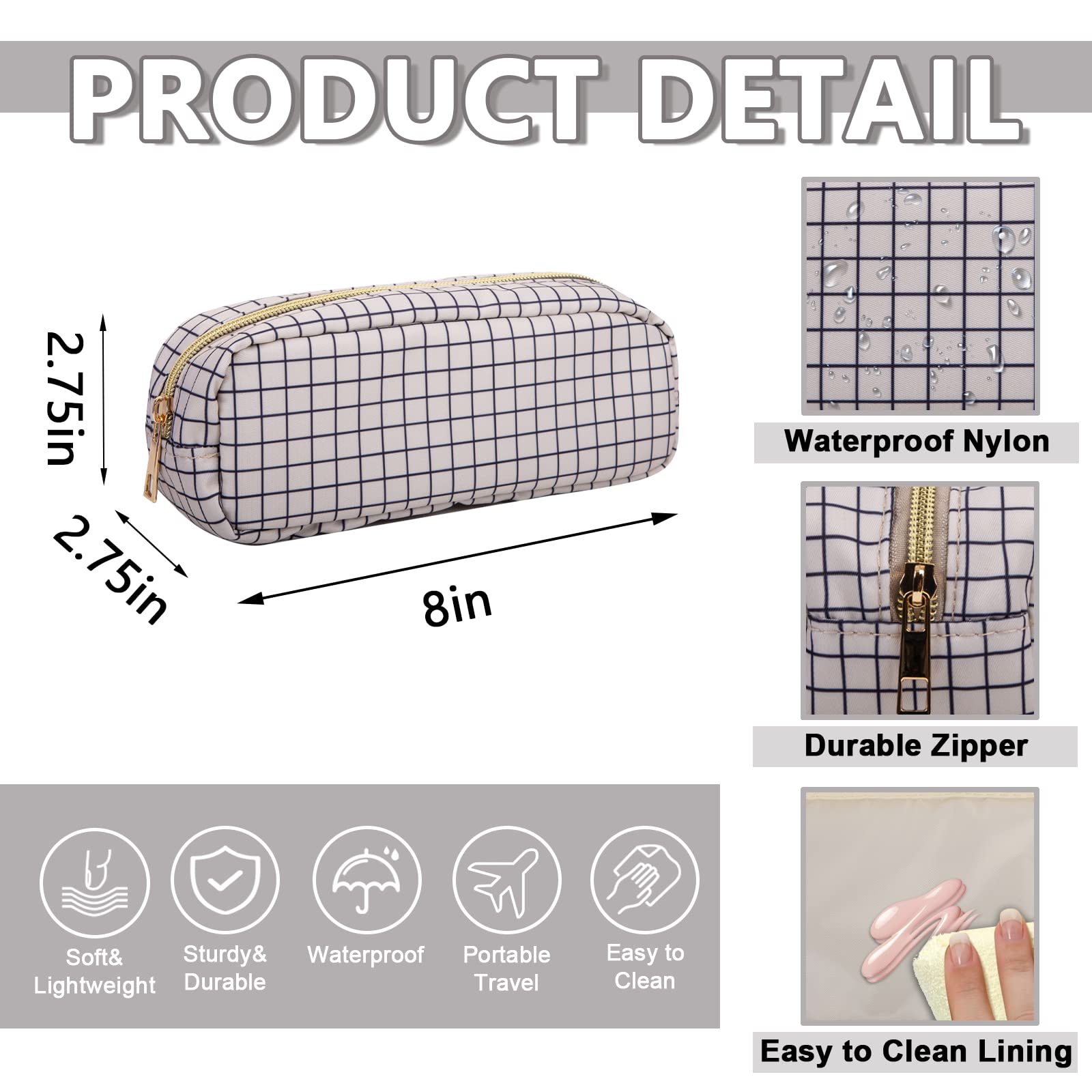 Kleines Federmäppchen, Make-up-Tasche für Geldbörse, niedliches Federmäppchen, kariert, Make-up-Pinsel-Tasche mit Reißverschluss, kleine Stifttasche für Büro, Schule (schlank kariert)