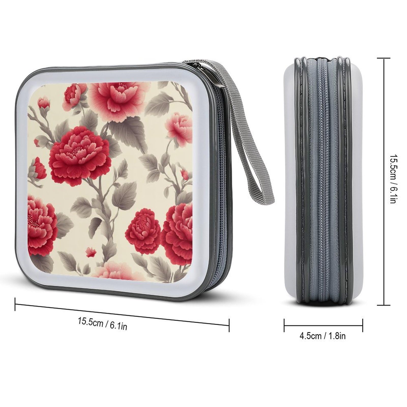 DuduYH Traditional Red Flowers And Leaves CD Case DVD Storage Case Portable for Car Home Travel
