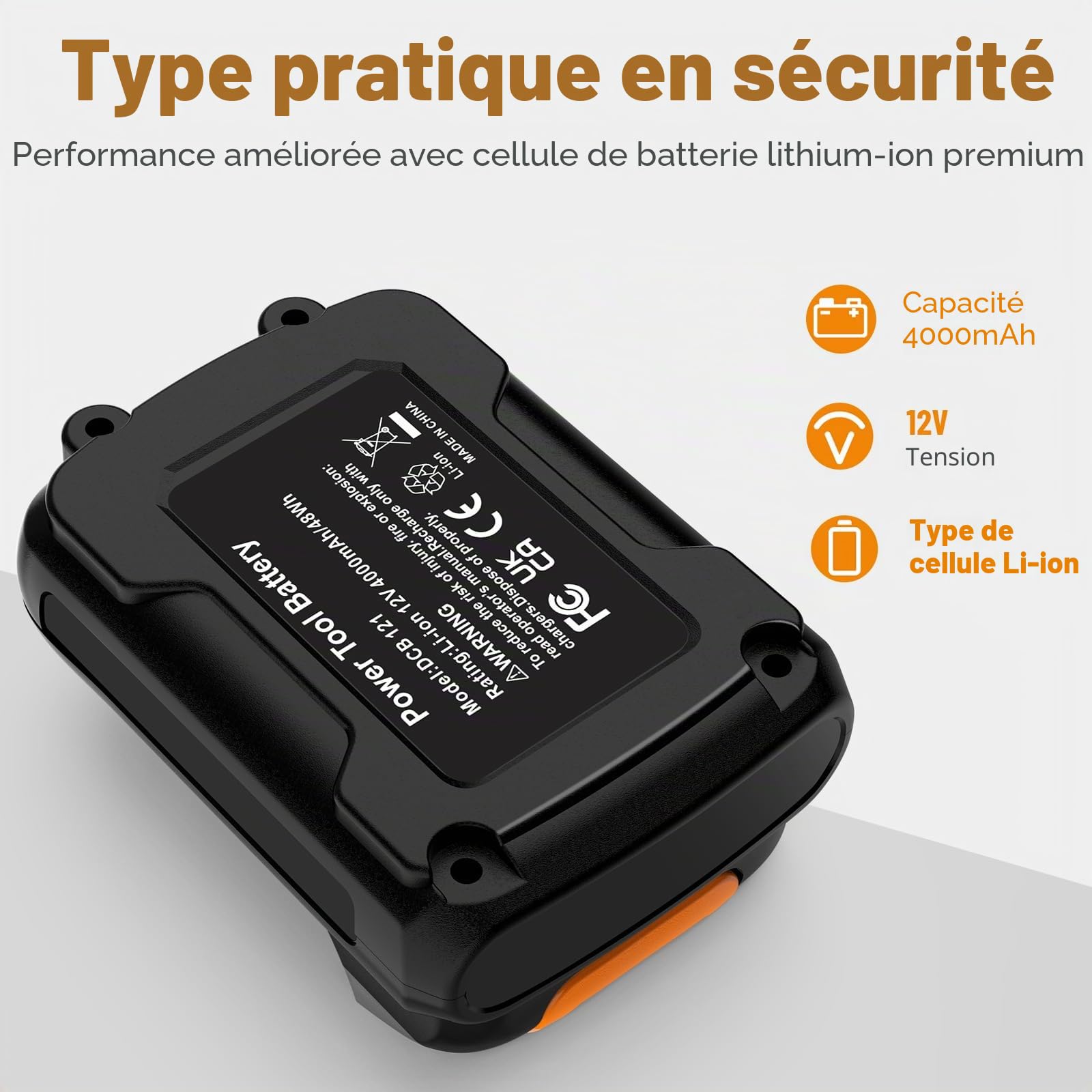 LabTEC DCB121 Lot de 2 batteries au lithium 12 V/10,8 V 4000 mAh/4,0 Ah pour batterie DeWalt 12 V DCB120 DCB121 DCB127 pour Dewalt DCD DCF DCK DCL DCS DCT série DCT