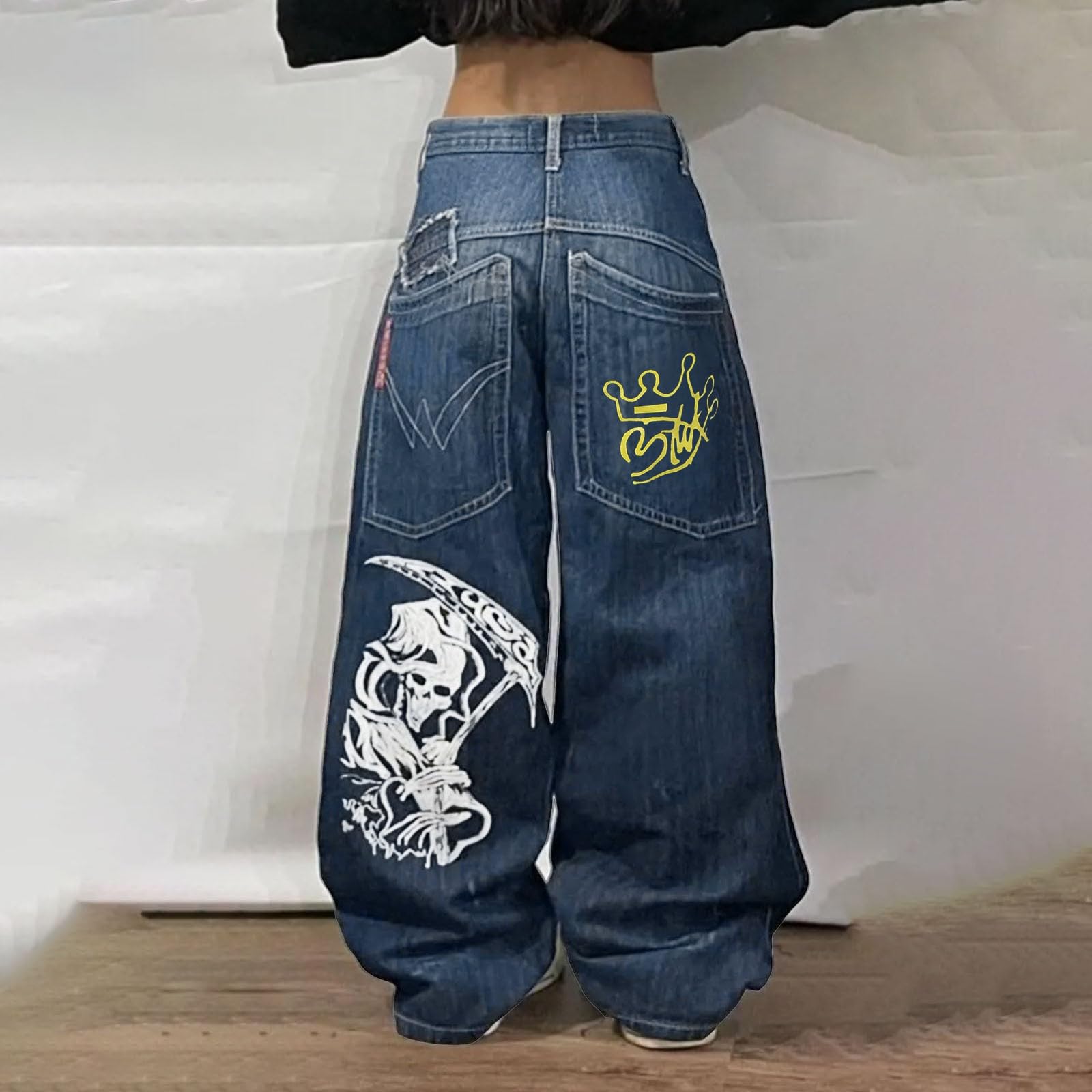 Hip Hop - Jeans larghi con stampa grafica gotica, oversize, streetwear