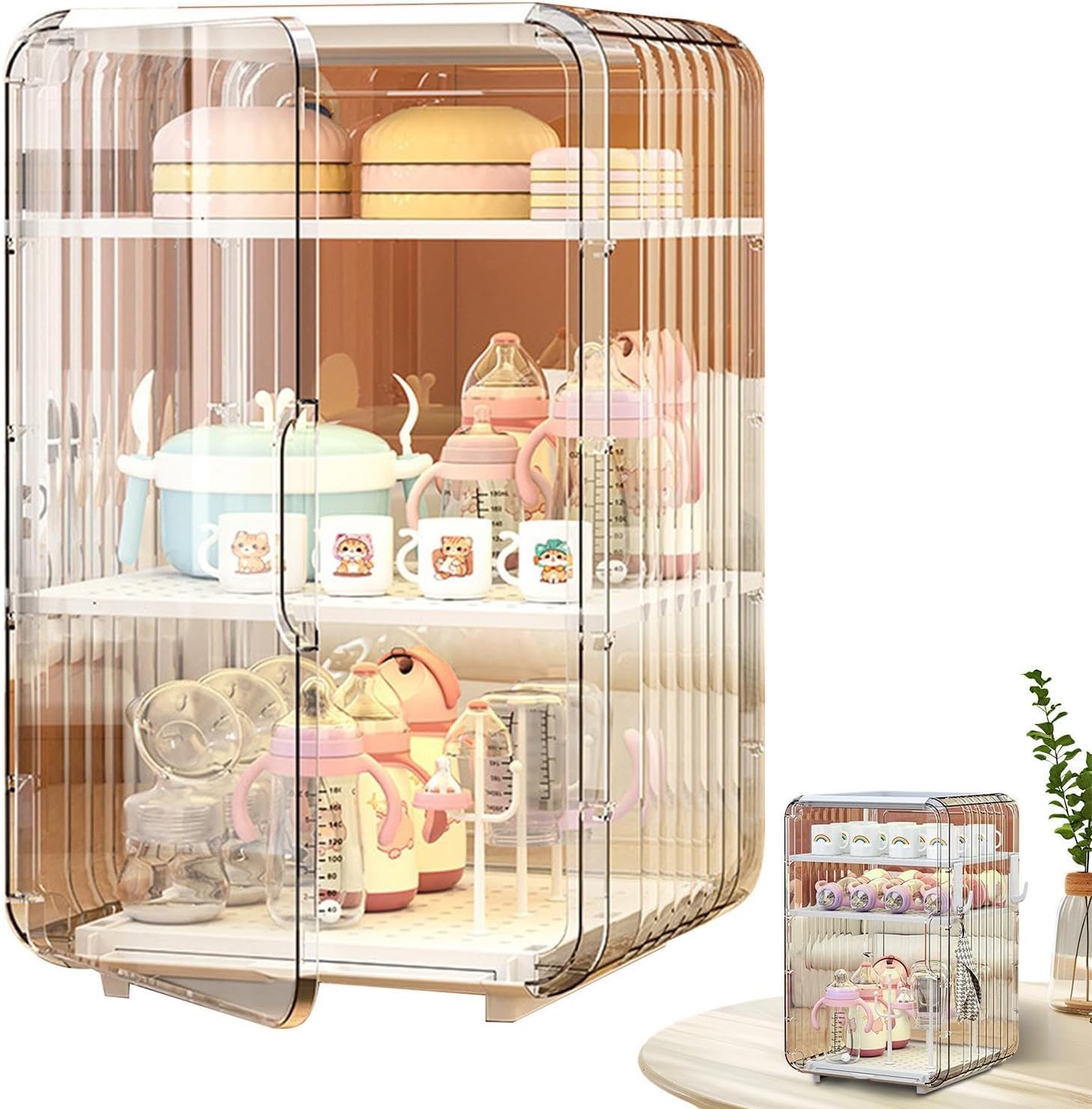 哺乳瓶収納 ベビー用品 | キッチン収納 調理スペース 食器棚 ベビー用品整理 - 大型防塵クリアホルダー テーブル 冷蔵庫 寝室