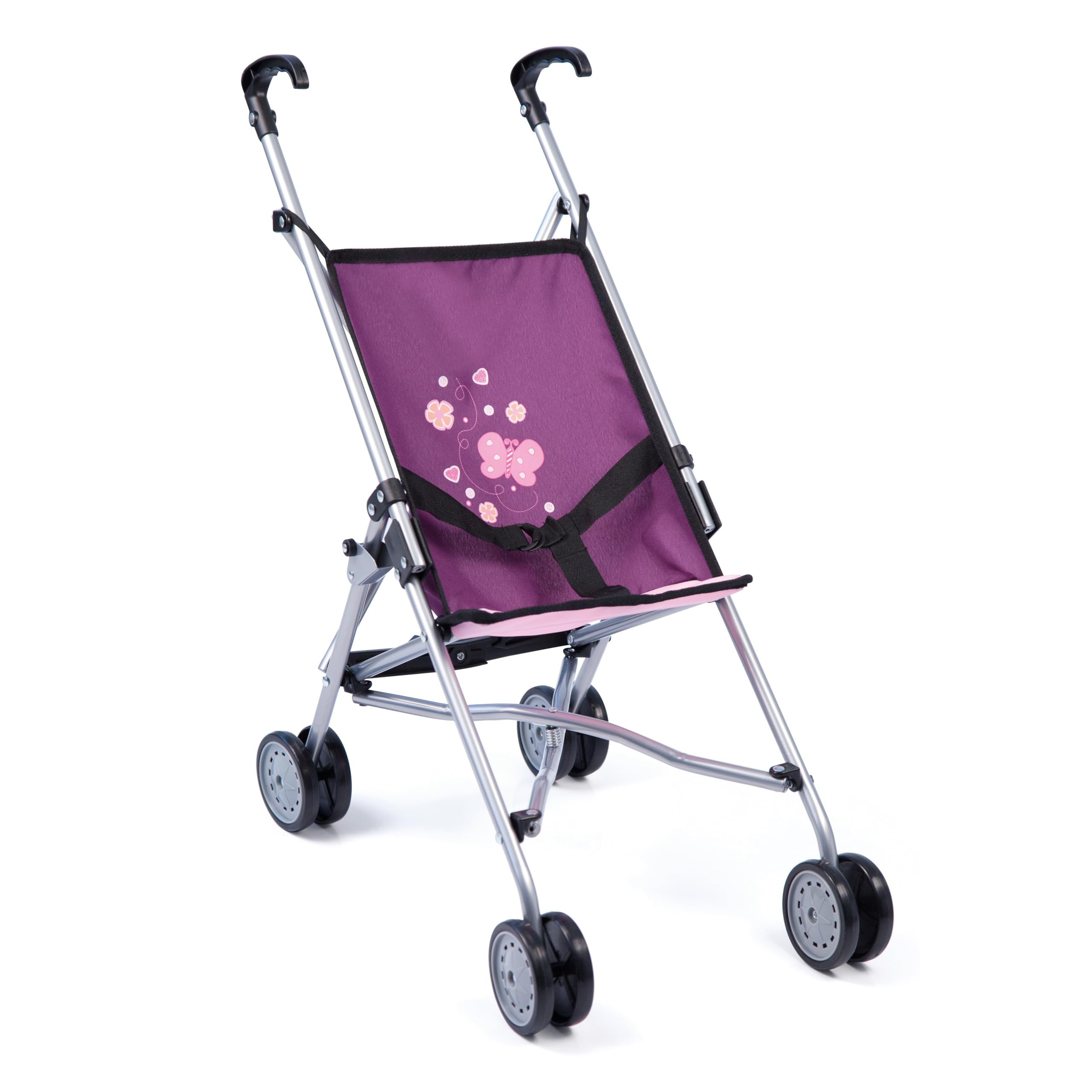 Bayer Design 30157AA Doll pushchair, umbrella stroller, integrated safety belt, double wheels, foldable, metal