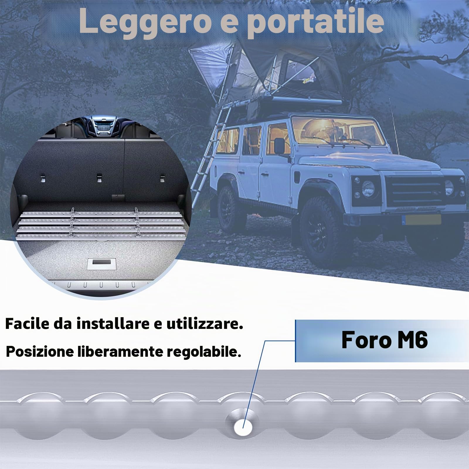 UISEBRT Set di 4 guide in alluminio da 100 cm - Guide per airline semicircolari con 10 morsetti di chiusura in argento - Guide forate per il fissaggio del carico per ATV, camion e camper