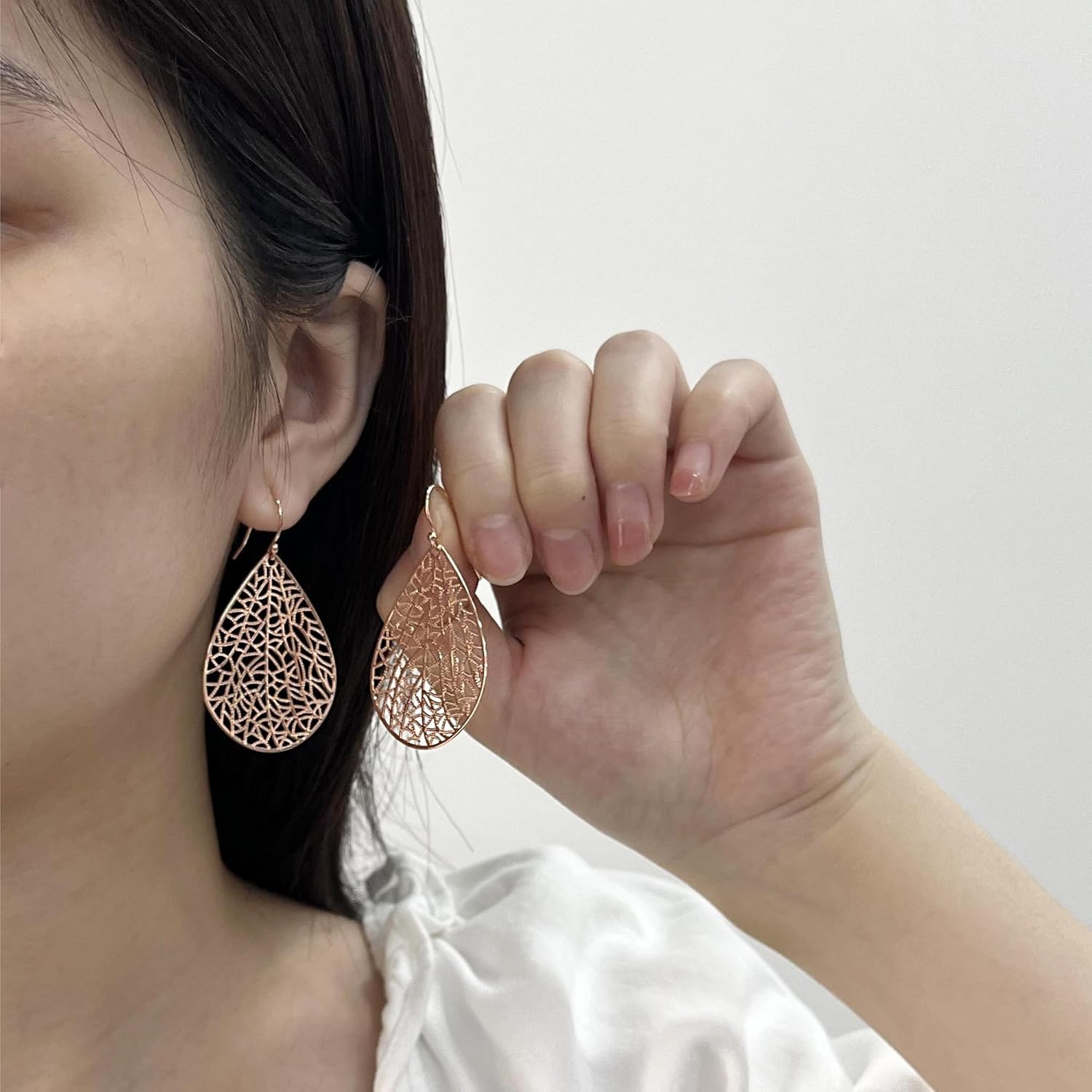 Handmade Filigree Teardrop Dangling Earrings for Women, 925 Sterling Silver Hooks Exquisite Leaf Earrings for Gift - Image 2