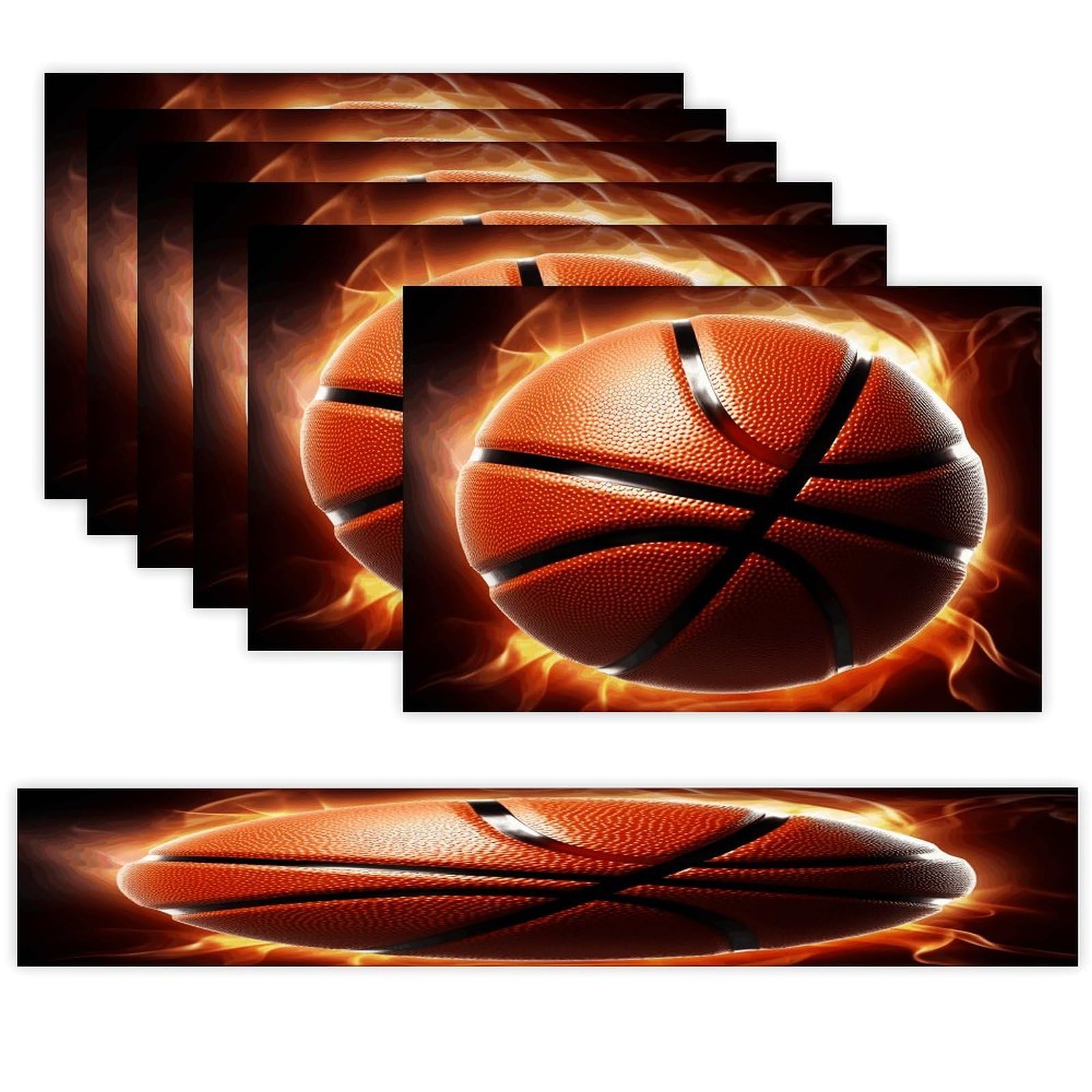 Basketball Table Runner and Placemats of 6 Washable Heat Resistant Place Mats with Table Runner Vintage Holiday Table Mat Set for Holiday Party Kitchen Dining Deco