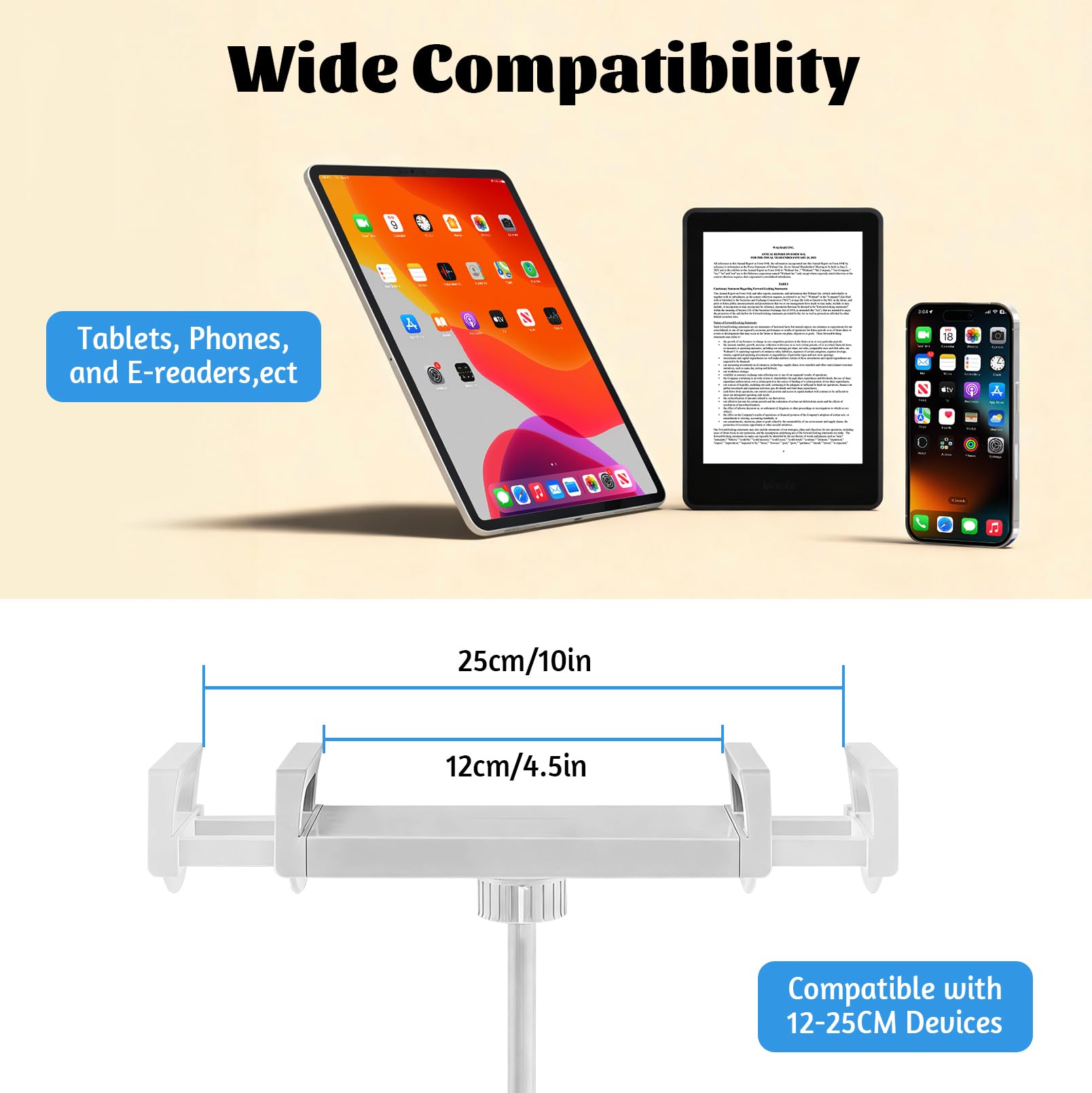 JAOGAUS Soporte para tablet, soporte ajustable para Kindle para leer | Con 3 cuencos para aperitivos, compatible con teléfonos de 4,7 a 13 pulgadas, tabletas y dispositivos Kindle (gris)