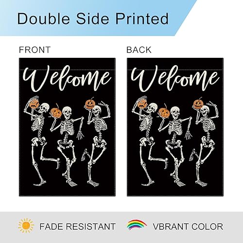 Miniatura 5 de DLZDN Bandera de jardín de calavera de Halloween, divertida bandera de jardín de terror aterradora, esqueleto de calabaza, bandera de patio de 12 x
