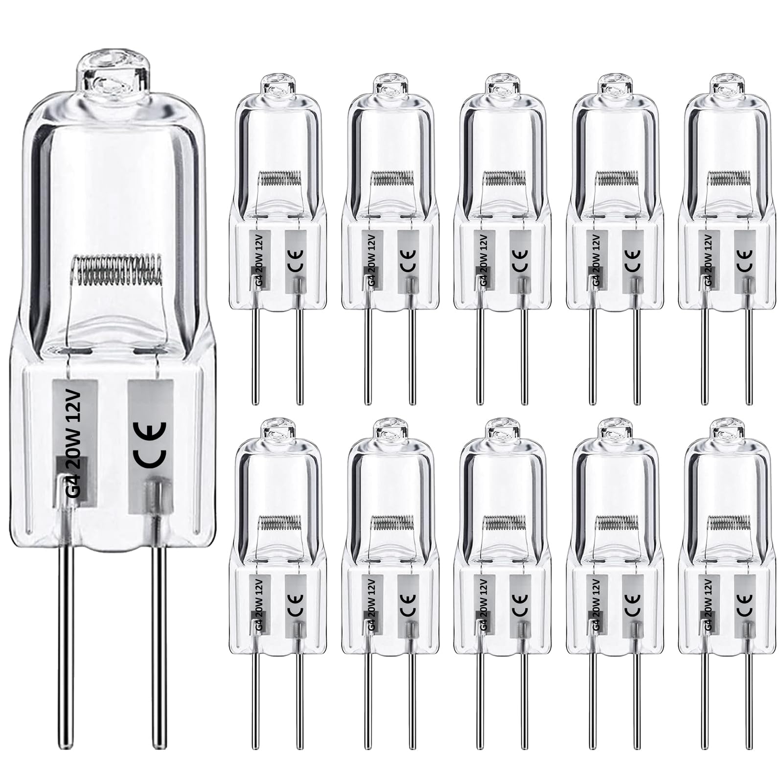 Nottac G4 Halogen Light Bulbs 20W 12V Clear Capsule 2 Pin Lamp Bulb Halogen Pin Base Warm White Dimmable 10 Pack