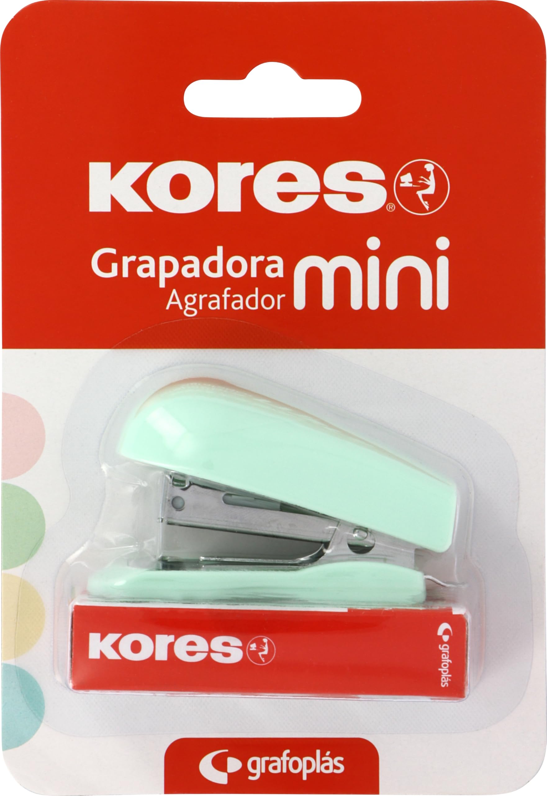 Kores - Mini Stapler Mint Soft + 1000 Staples 24/6, Compatible with 26/6, Capacity 12 Sheets Paper 80g, 6x4.5x3cm, Stapled Distance 17mm, Ideal as Office Supplies, Perfect for School Pencil Case