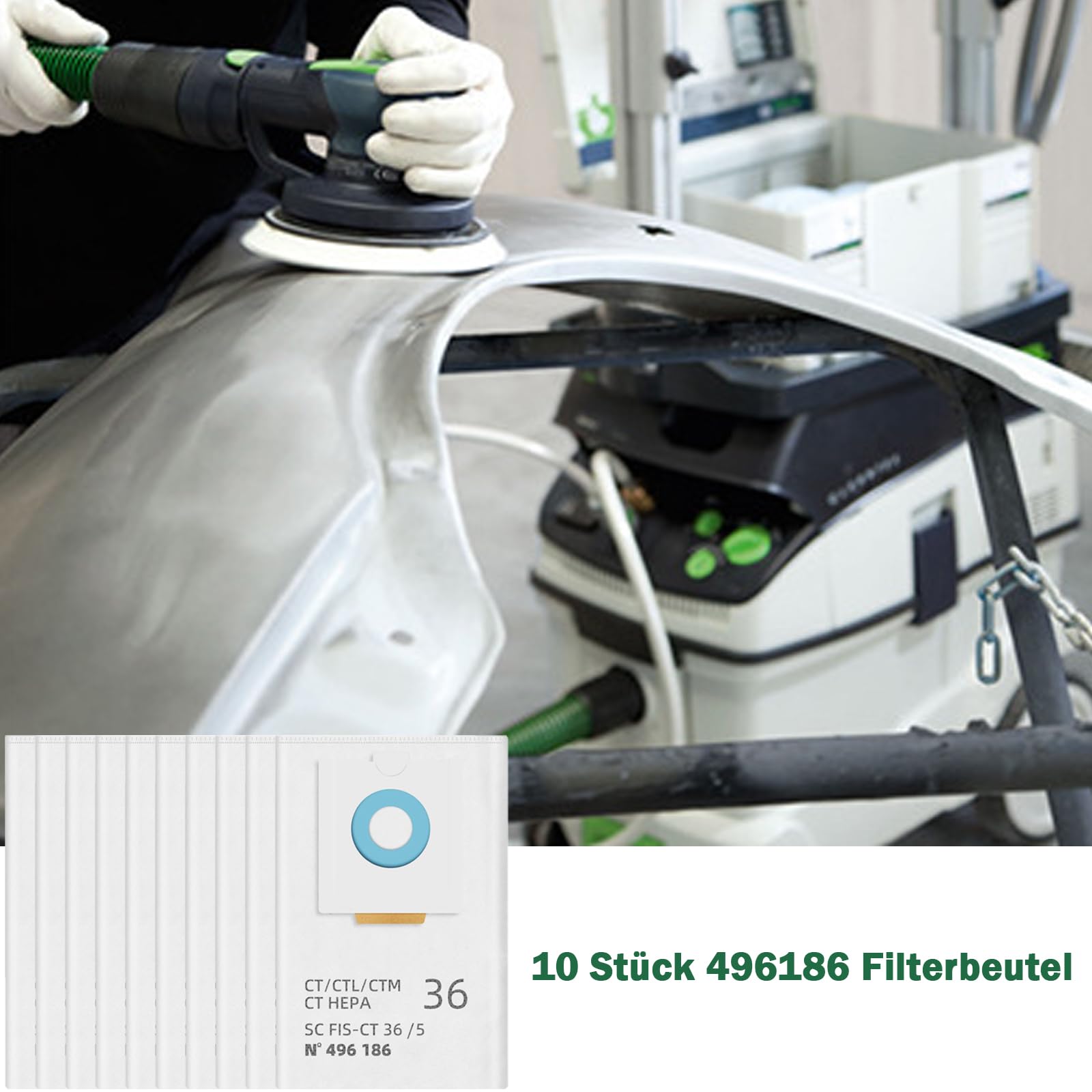 10 sztuk worków do odkurzacza SC FIS-CT 36/5, części zamienne, worki filtrujące SELFCLEAN do Festool CT 36 / CTM 36 E/CTL 36 E CLEANTEC, akcesoria o dużej pojemności (496186 worek zapasowy)