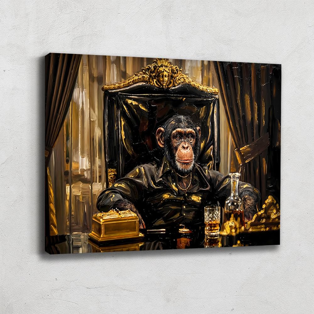 Alessio Cacciatore Quadro scimmia umoristica - Poster di film cinema culto di grande formato, decorazione da parete per ufficio, stampa su tela con cornice animali, tela umoristica (120 x 80 cm)