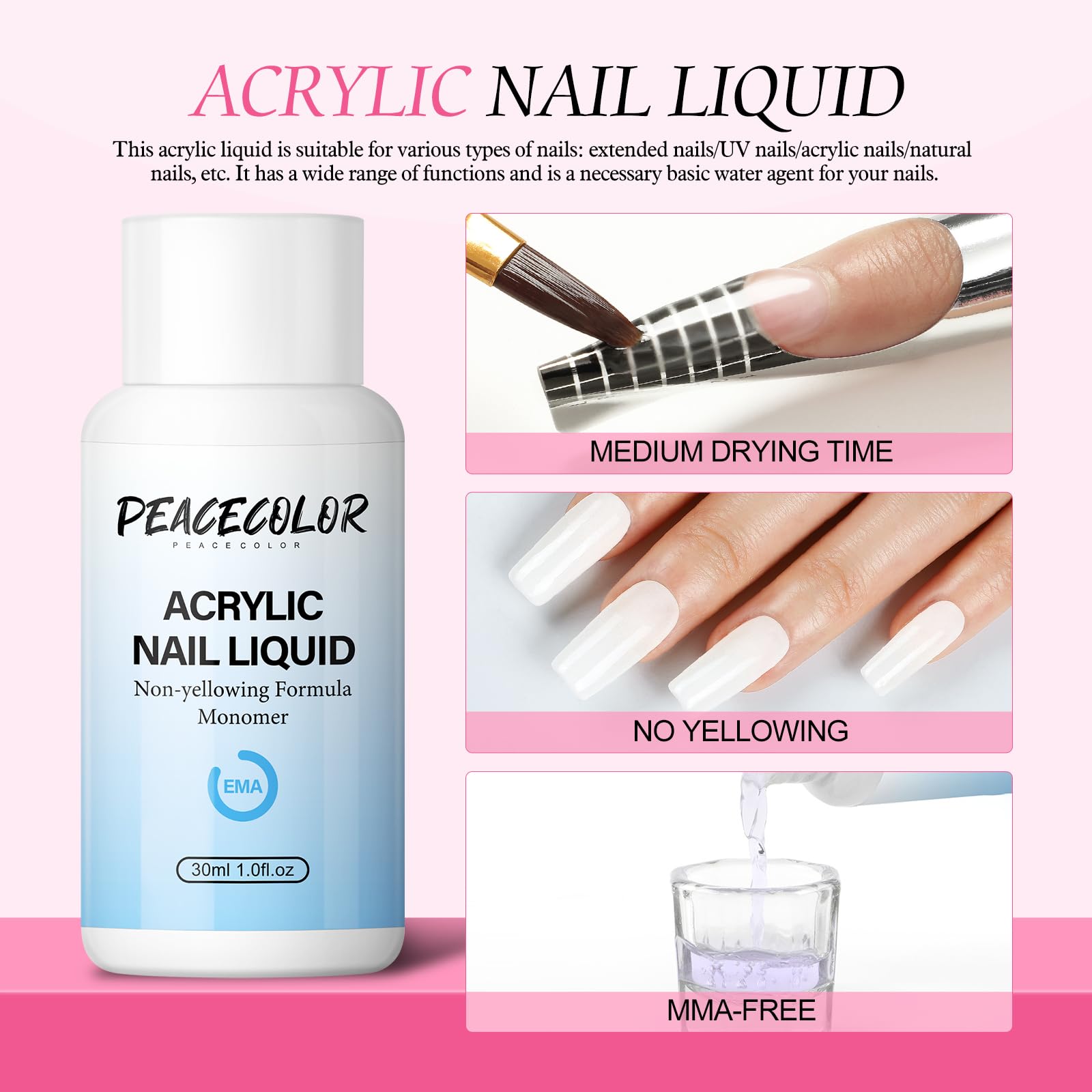 Peacecolor Kit Uñas Acrílicas con 6W Lampara Uñas, 27Pcs Acrilico para Uñas Profesional con 30ml Monomero, Kit de Acrílico Para Extensión de Uñas Acrílicas para Principiantes, Blanco Rosa Nude
