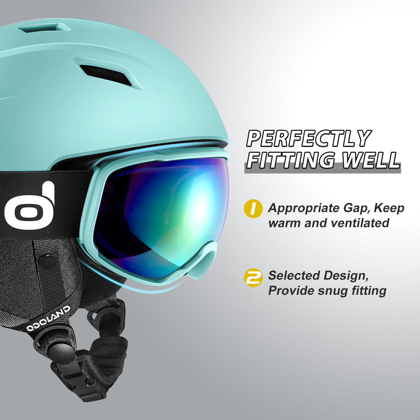 Odoland Kit casco da sci con occhiali da sci, casco da snowboard per uomini donne adolescenti bambini, casco da sci regolabile e occhiali da sci UV400