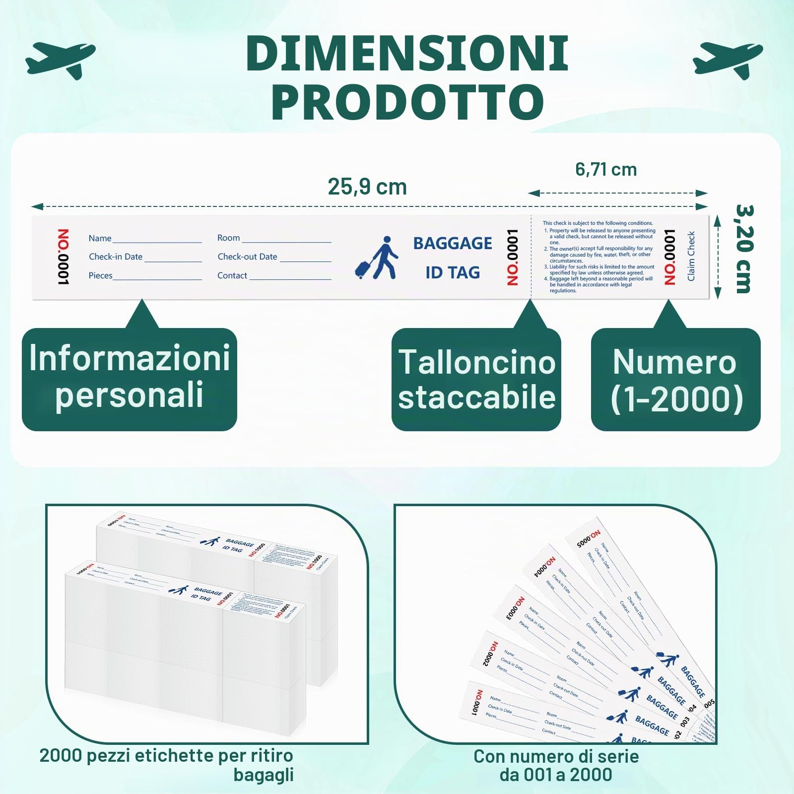 Etichette per bagagli in carta per hotel, etichette per il ritiro bagagli con nastro adesivo per trasferimento, numerazione seriale, etichette per bagagli in carta per hotel, etichetta per il ritiro