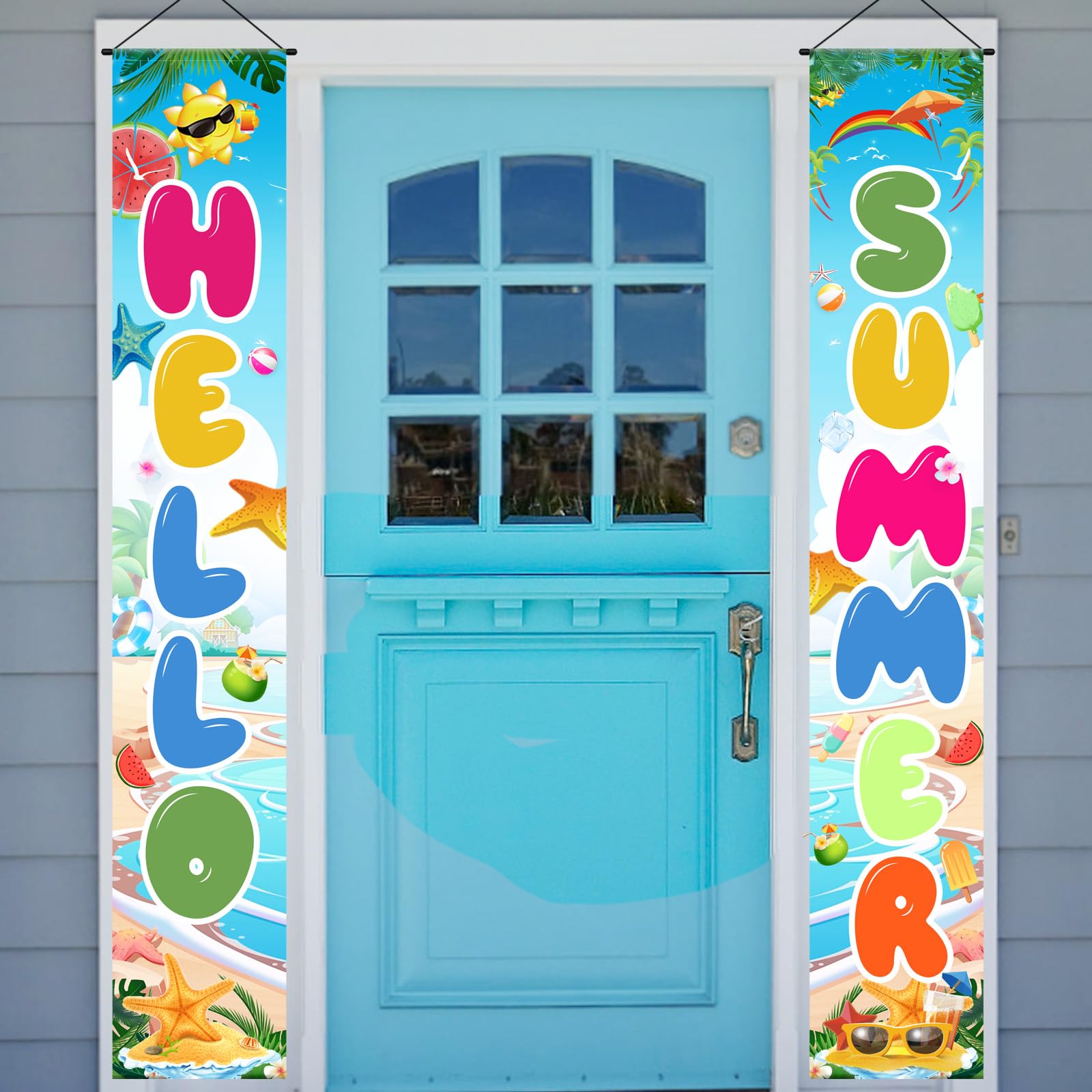 Summer Party Decorations Porch Sign, Hello Summer Banner Summer Decorations for Office Outdoor Party Decoration Supplies, Summer Themed Party