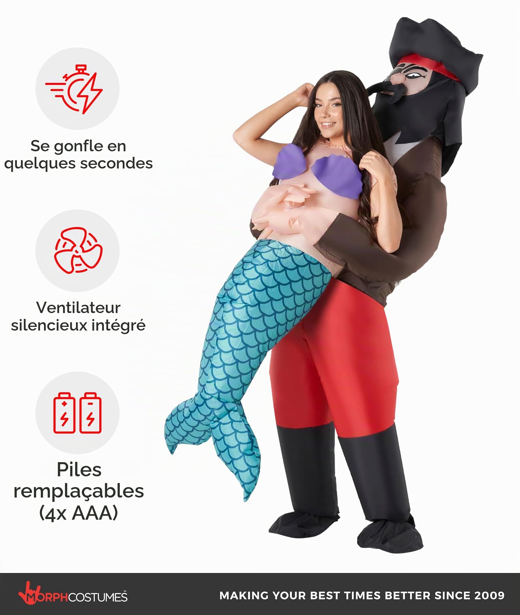 Morph Deguisement Sirene Pirate Gonflable Adulte, Costume Halloween Homme