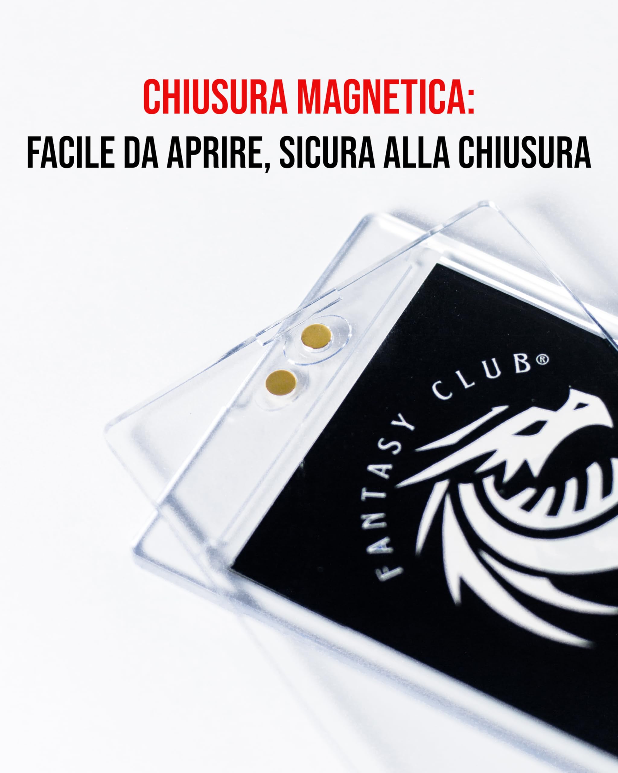 FANTASY CLUB | 25 Supporti Magnetici One-Touch per Carte TCG – Ultra trasparenti con protezione UV al 99+% | Chiusura sicura con magnete per carte standard | Esponi e proteggi i tuoi migliori pulls