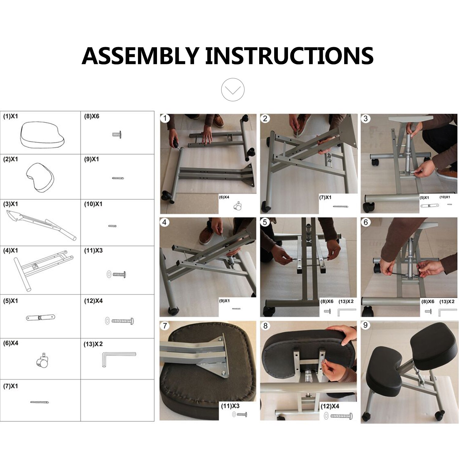 COOCHEER Chaise à Genoux de Bureau Ergonomique, Tabouret Genoux pour la Maison et Le Bureau, Chaise pour Ordinateur avec roulettes, Réglable Hauteur, Structure de Métal, Faux Cuir, Rembourrée