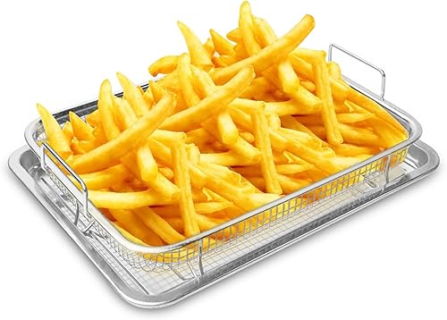 Cesta para freidora de aire de 2 piezas para horno, juego de cesta y bandeja de acero inoxidable para cocinar y grasa, bandeja para tocino,