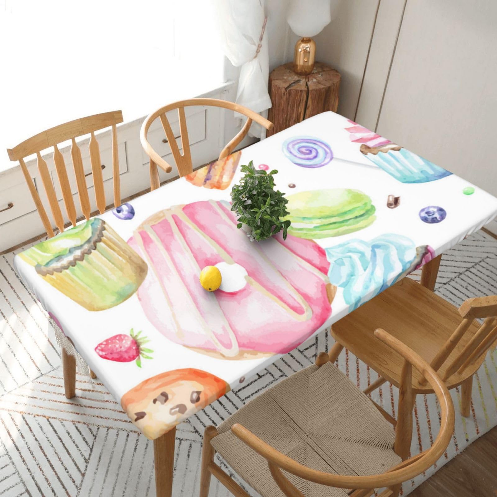 BNVSADC Cupcakes Donuts Muffins Sugar Printed 5FT Tablecloth Polyester Kitchen Water Resistant Table Cloth Dining Table Decoration Table Covers, 152x76 CM