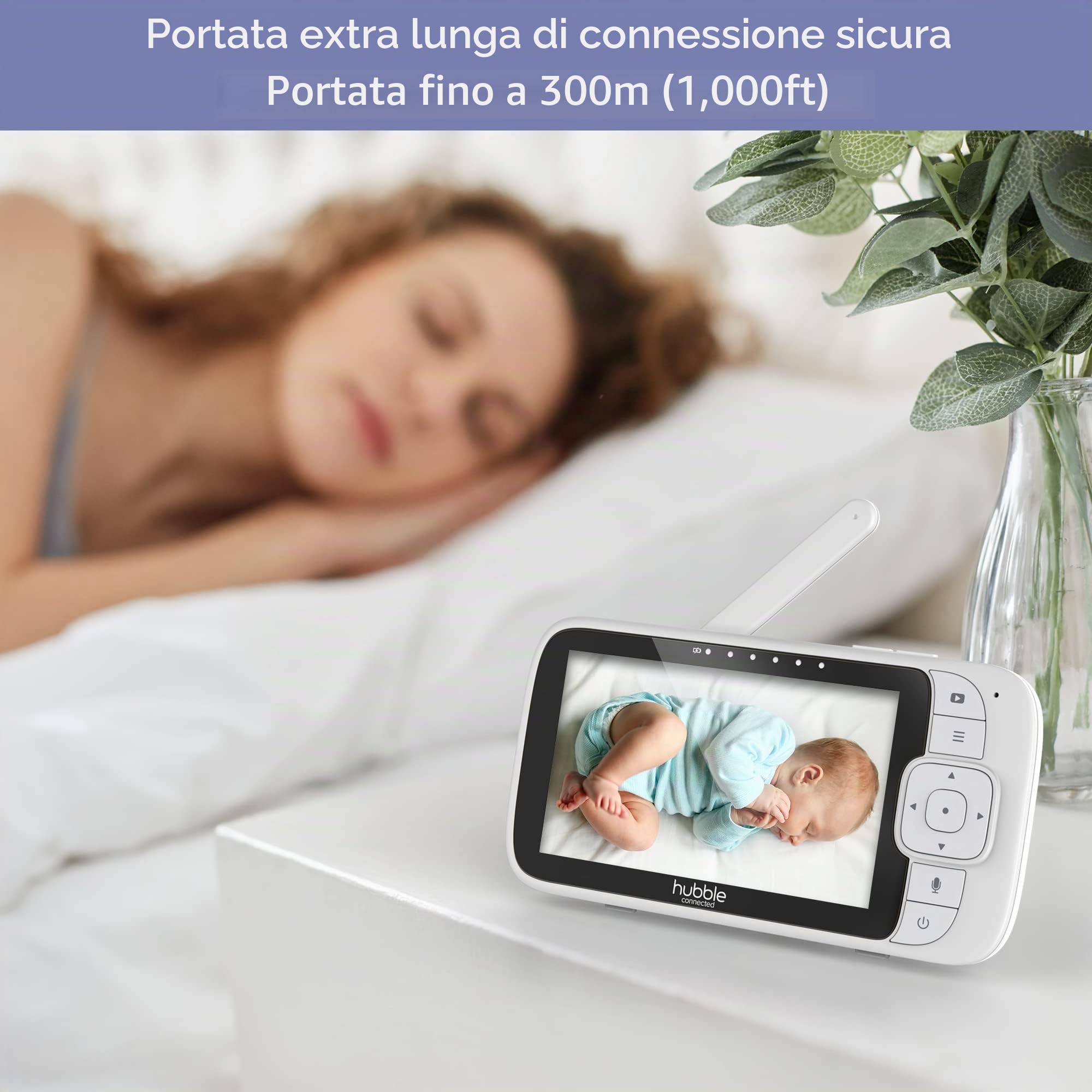 Hubble View Premium Twin 5" Baby Monitor 2 Telecamere, Zoom Pan Tilt Digitale, 2-Way Talk, Monitor Temp Ambiente, Twin Baby Monitor con Telecamere e Visione Notturna, Schermo diviso, Portata 304,8 m,