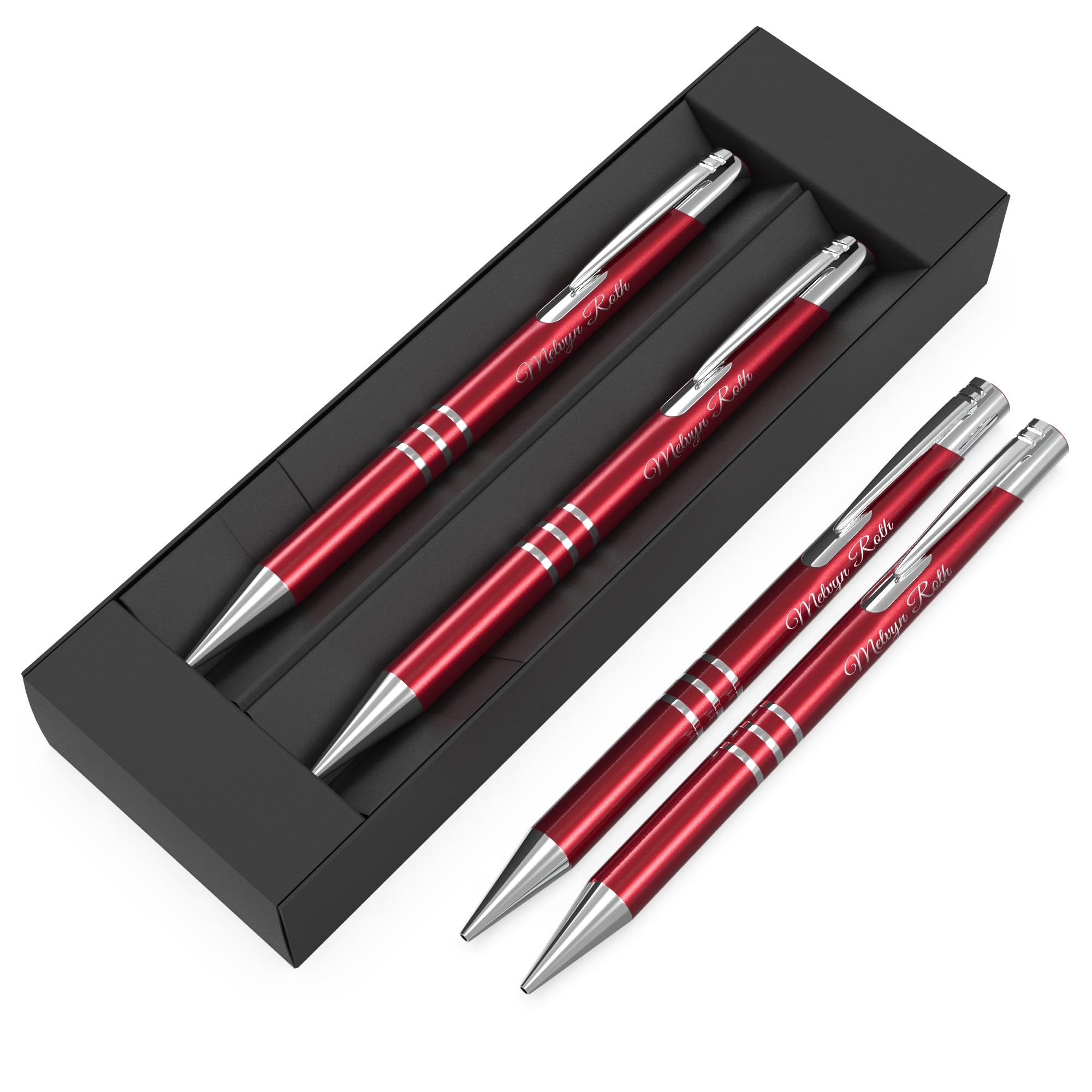 Personalised Deep Engraved Custom Pen and Pencil Set in Gift Box - Personalised Gifts for Men and Women - Gift Idea with Your Custom Text