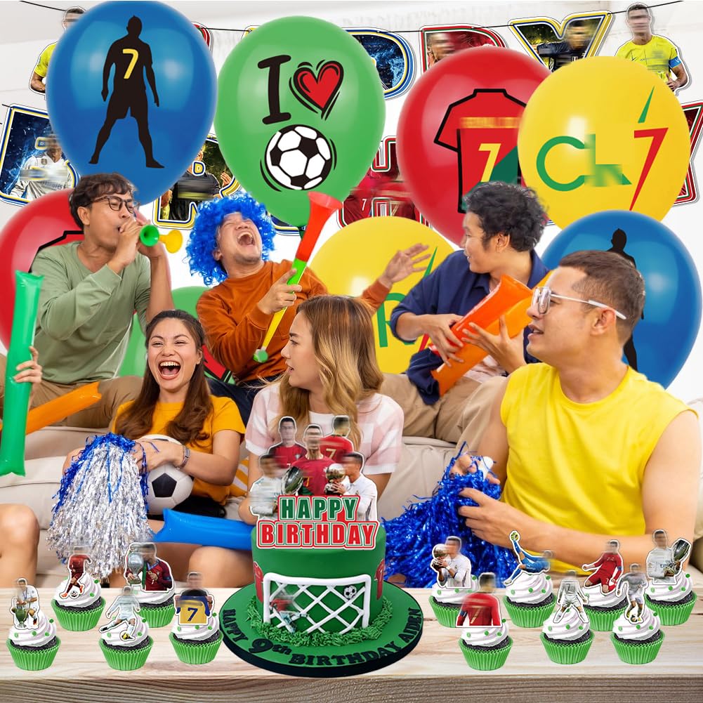 Calcio Festa di Compleanno, 30 pcs Decorazione di Compleanno dei Cartoni Animati - Bandiere, Palloncini, Decorazioni per Torte, Cupcake Topper Forniture per Feste