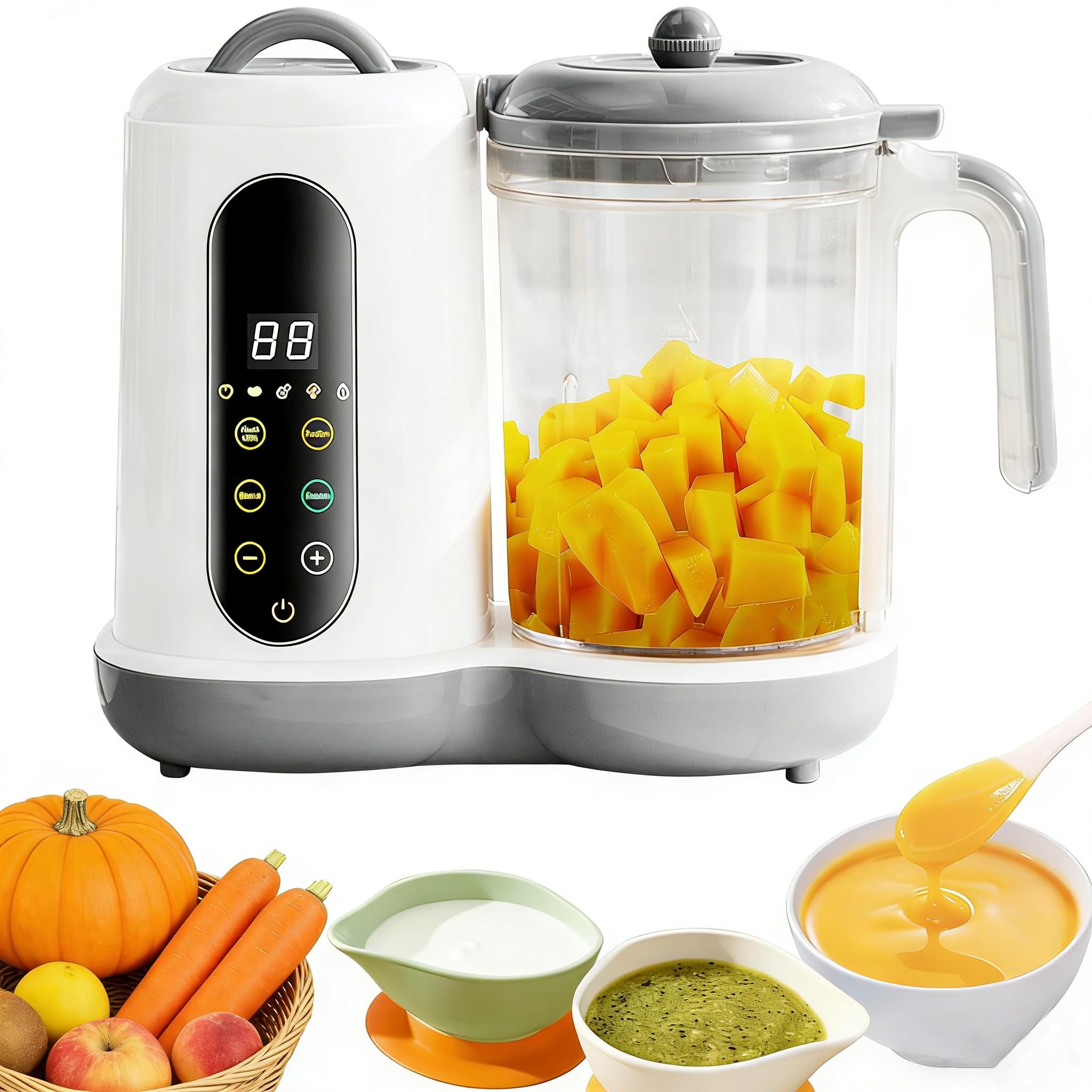 Robot Cuiseur Mixeur Bébé avec Panier Vapeur, Cuiseur Vapeur Mixeur Multifonctions Automatique pour Purées Maison Sain, Fonction autonettoyante