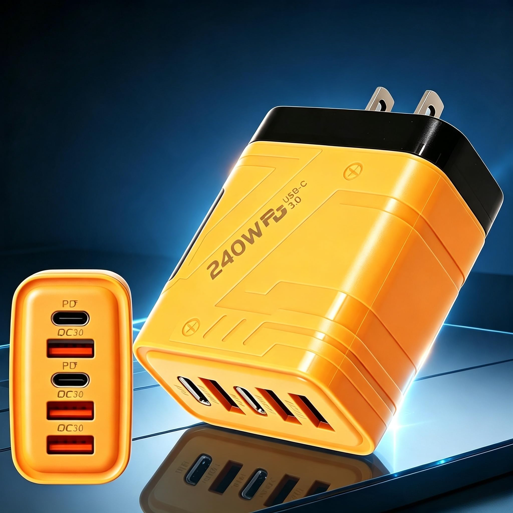 240W 5-Port Mecha Fast Charging Wall Adapter 3PD+2QC3.0 LED EU US Plug (US) | 1Pcs Fast Charger with LED Working Indicator, Fireproof ABS Charging Adapter EU US Plug for All USB C Devices