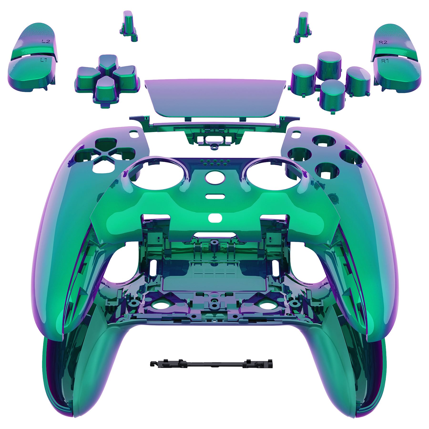 eXtremeRate Komplettes Set Gehäuse Shell Button Touchpad PS5 Edge Controller Chamäleon Grün Lila Ersatz Dekorative Verkleidung Schale Front Back Plate für PS5 Edge Controller