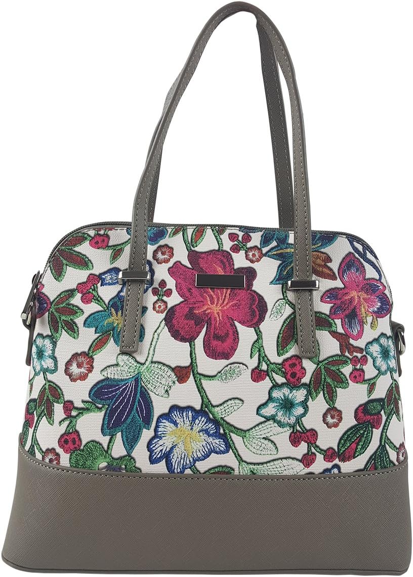 Floral Print PU Leather Fashion Handbag with Zipper, Pockets and Shoulder Strap for Women and Girls