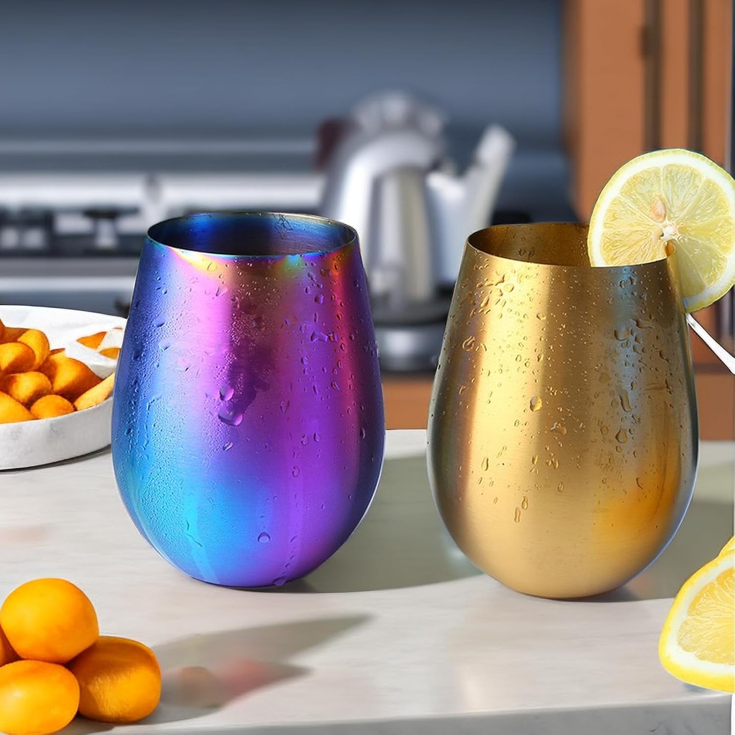 Stemless 17 OZ Tumbler Wine Glasses Set of 4, 304 Stainless Steel Cups for Home Restaurants Bars Outdoor, Gift Essentials and Dishwasher safe(Gold) - Image 4