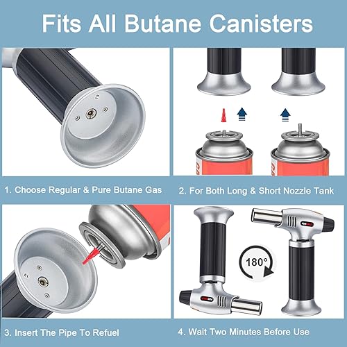 Miniatura 4 de FunOwlet Encendedor de soplete de butano, encendedores de cocina recargables, antorchas de cocina culinarias con bloqueo de seguridad y llama