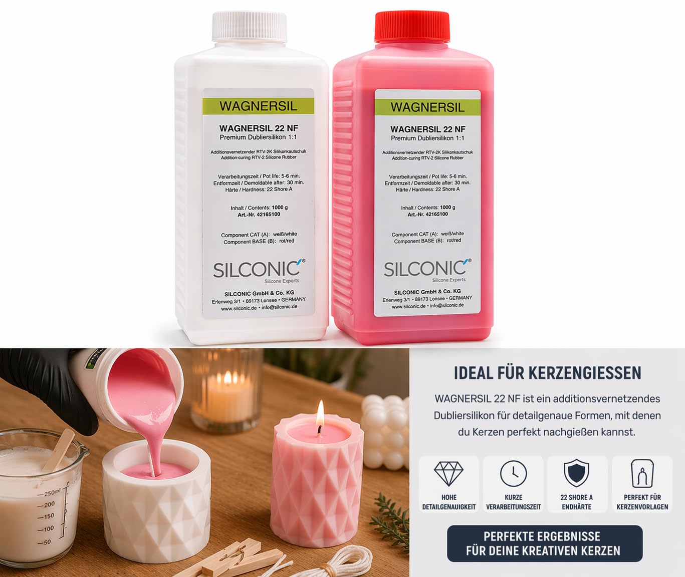 22 NF (2 kg) | Premium Dubliersilikon | Mischverhältnis 1:1 | Abformsilikon | Silikon-Kautschuk | zur Herstellung von Silikonformen mit Epoxidharz, Gips, Wachs uvm. | DIY